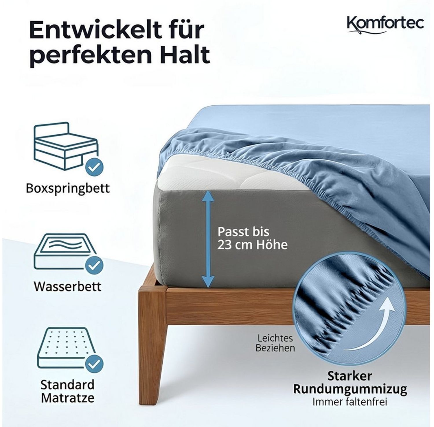 Komfortec Spannbettlaken Jersey Spannbettuch, 90x200, 140x200, 160x200, 180x200 oder 200x200 cm, 100% Baumwolle (135 g/m), Gummizug: Rundum, (1 Stück), OEKO-TEX® Standard 100 Zertifisiert, für Matratzen bis 25 cm Höhe Bild 1