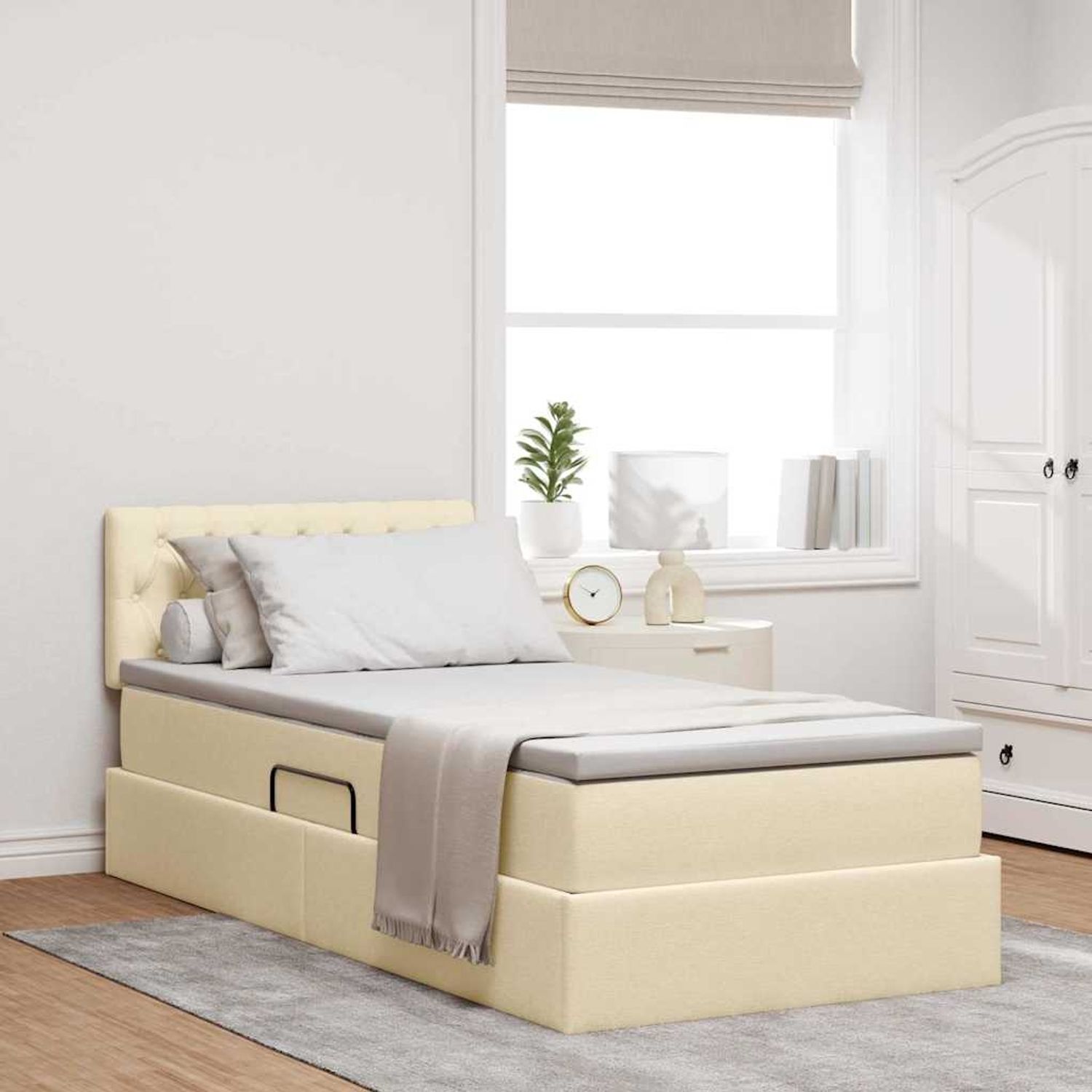 vidaXL Bett mit Stauraum und LED mit Kopfteil Creme 100 x 200 cm Stoff 3371191 Bild 1