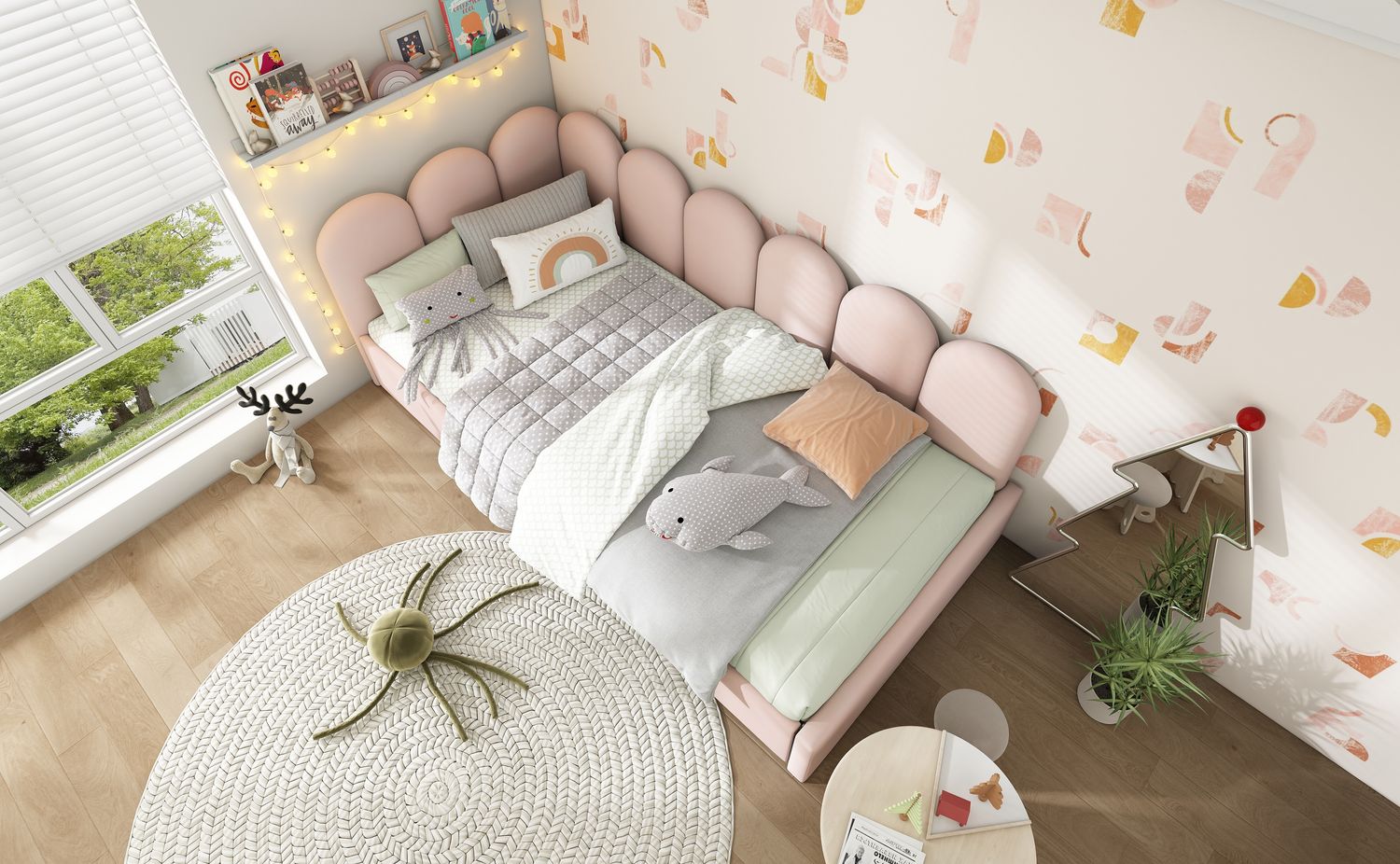 Polsterbett Tagesbett 90x200 cm mit Schubladen, Samt Rosa – L‑förmiges Daybed mit gepolstertem Rücken Bild 1