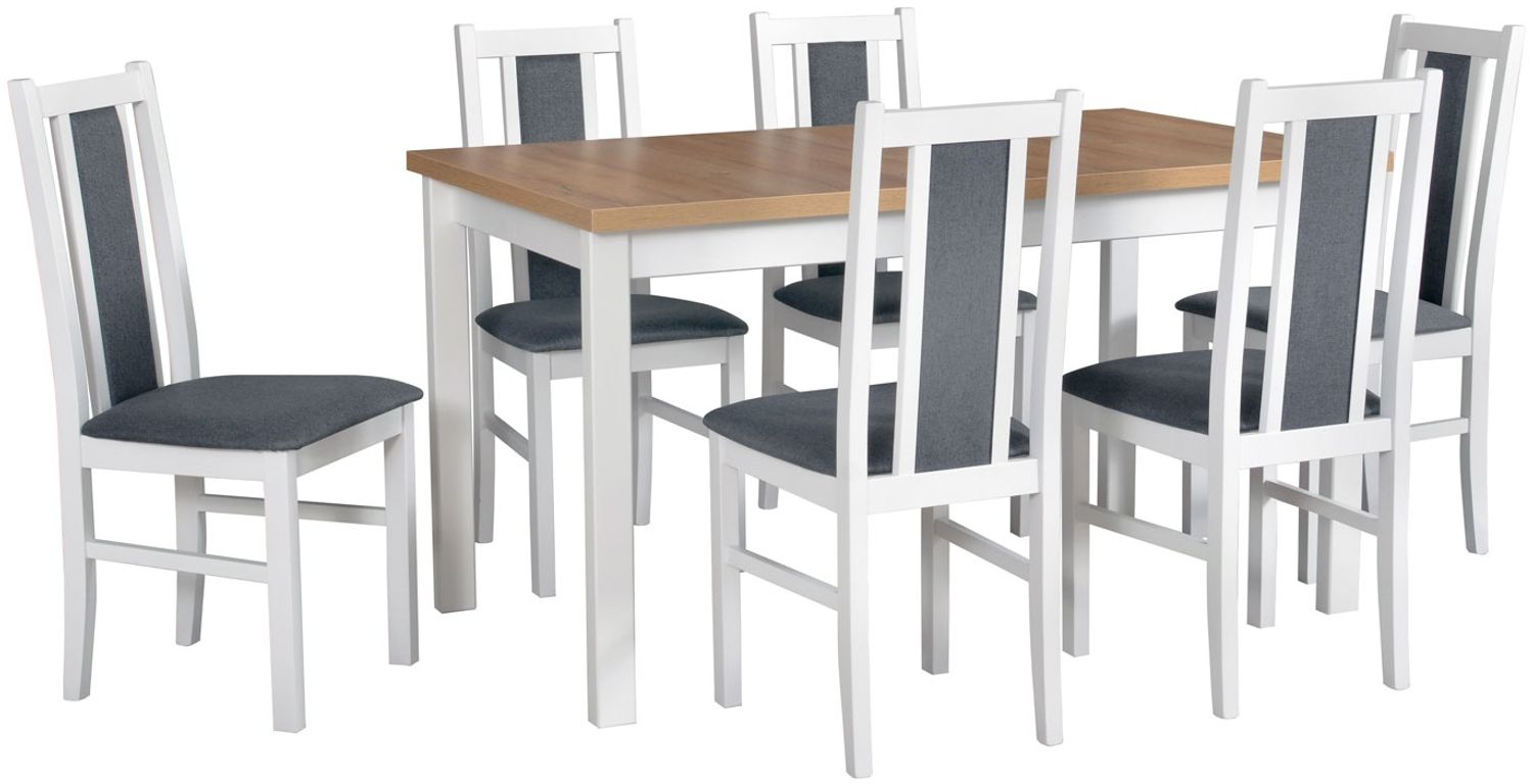 Essgruppe Bos 14 Tischgruppe weiß feiner Strukturstoff dunkelgrau 7-teilig Bild 1