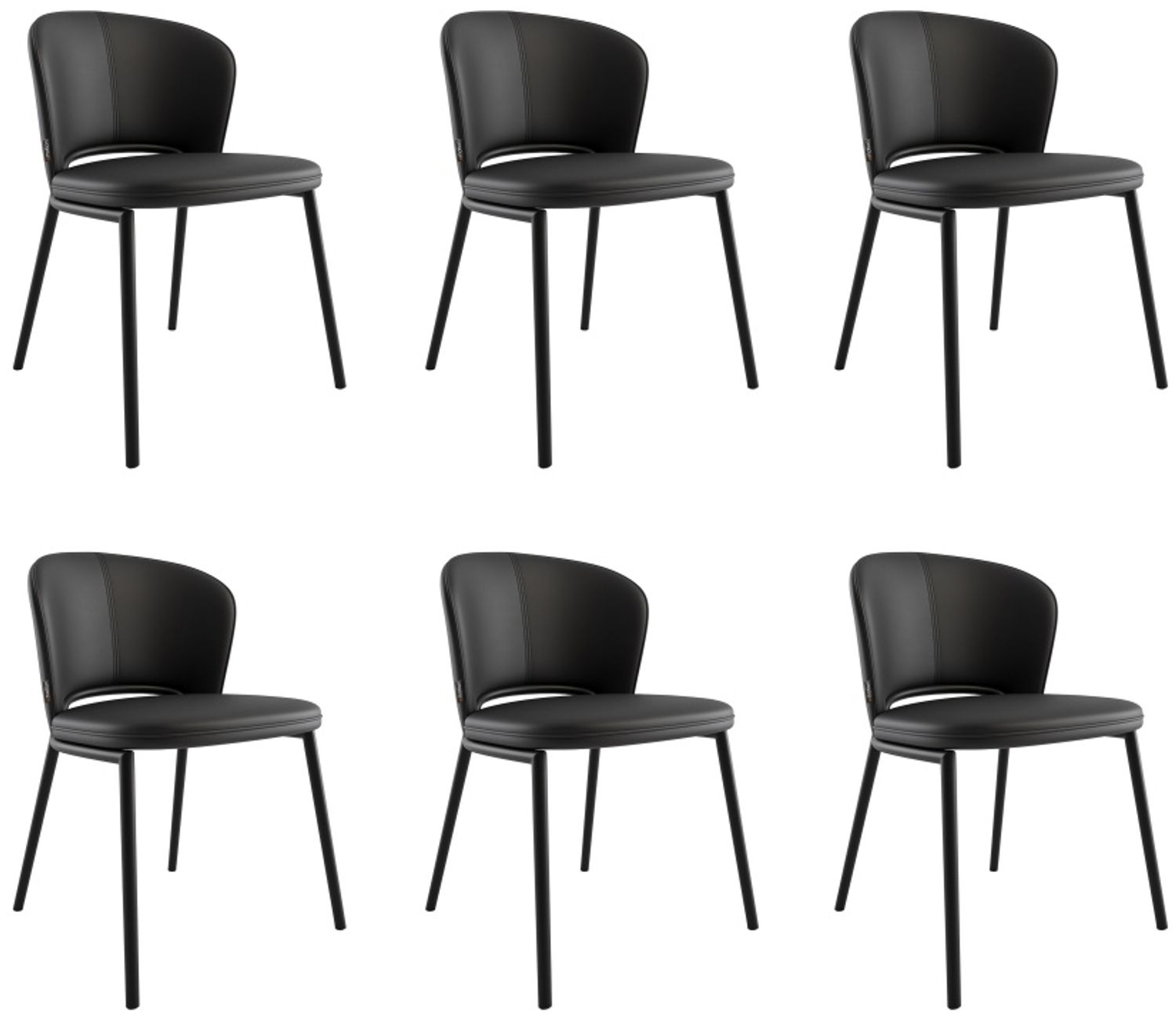 6er Set Esszimmerstuhl Design Küchenstuhl Dean Kunstleder schwarz Metallbeine : Schwarz Bild 1