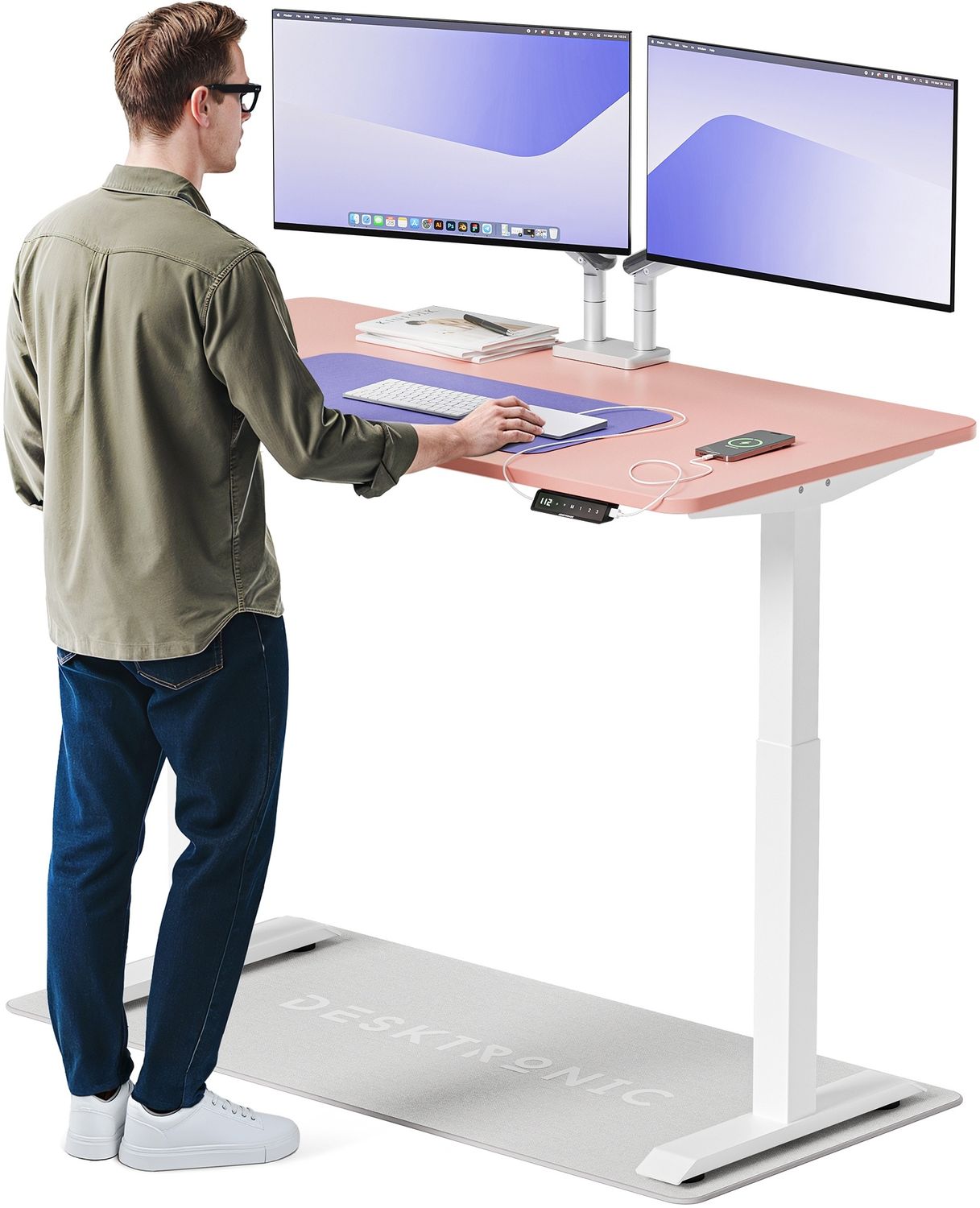 Desktronic HomeOne Elektrisch höhenverstellbarer Schreibtisch 140x70cm Weiß/Rosa mit Memory-Funktion, Anti-Kollisions Technologie, USB-A und USB-C-Ladeanschlüssen Bild 1