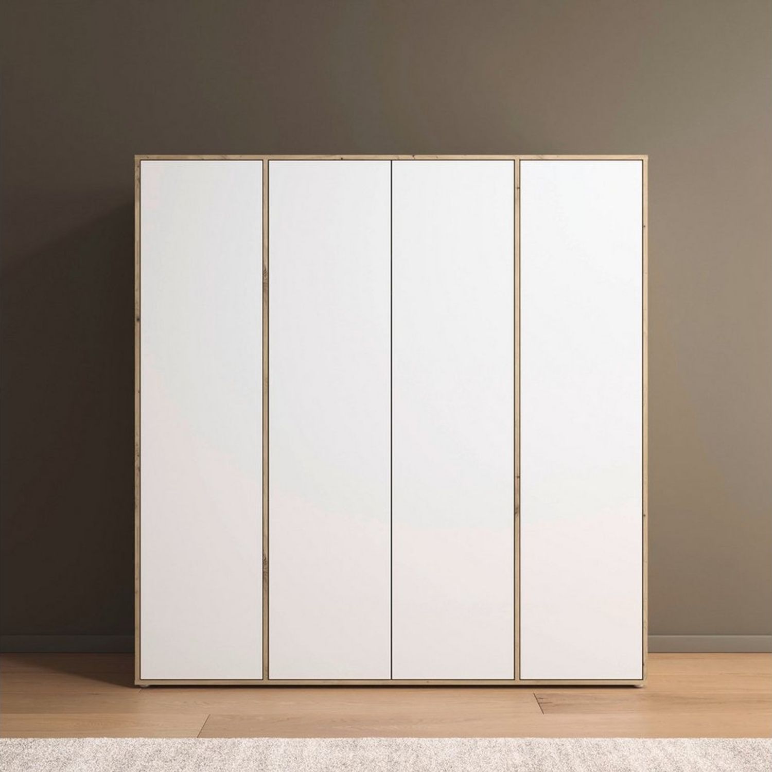 Rauch Möbel Nabila, Drehtürenschrank, Kleiderschrank, Kleiderschränke, Garderobe, 4-türig, Push-to-Open, Farbe Weiß/Eiche Artisan, Holz, 187 x 194 x 53 cm Bild 1