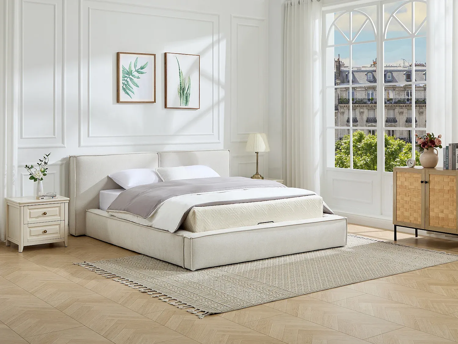 Vente-unique - TAVESO Bett Stoff Beige - B 214 cm x H 92 cm x L 234 cm Bild 1
