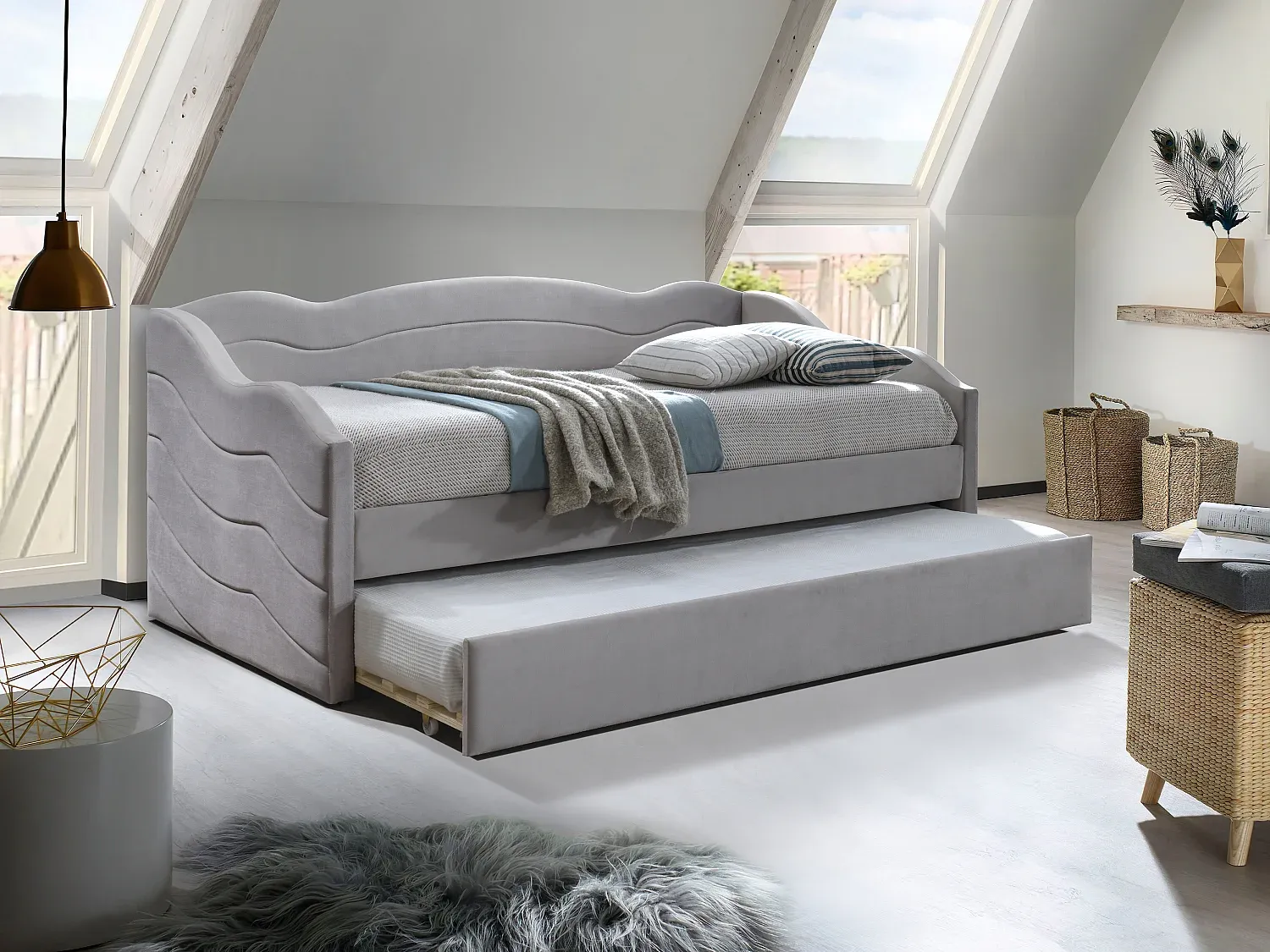 Vente-unique - LENVIA Bett SamtStoff Schokoladenbraun - B 96,5 cm x H 81,2 cm x L 207 cm Bild 1