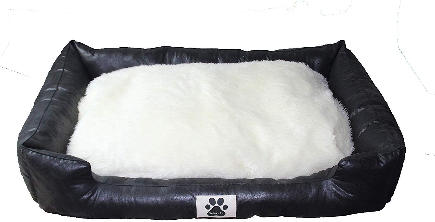 Hundebett Hundesofa Kunstleder Schlafplatz Katzenbett 2in1 Wendekissen Schwarz 100x70 cm Bild 1