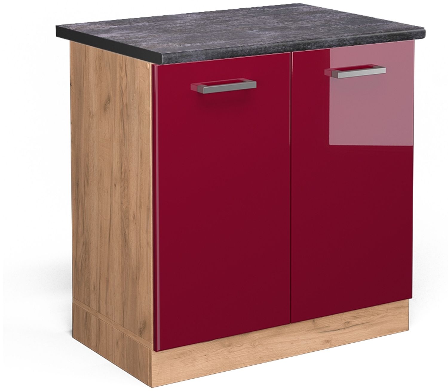 Spülenunterschrank R-Line Rot Hochglanz 80 cm , AP Anthrazit Vicco Bild 1