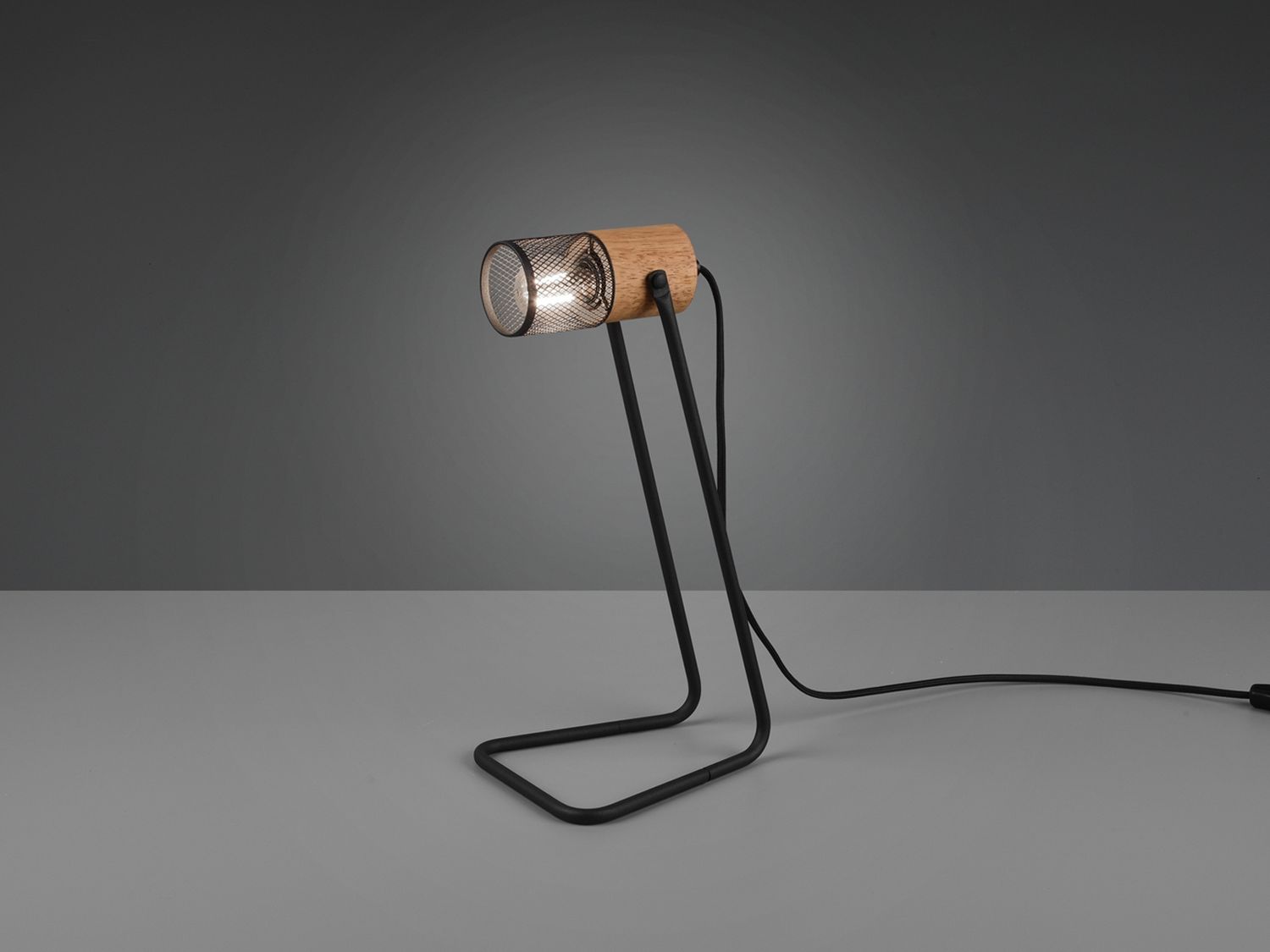 Industrial TOSH Tischlampe Metallgeflecht Metallschirm und Holzsockel, Höhe 40cm Bild 1