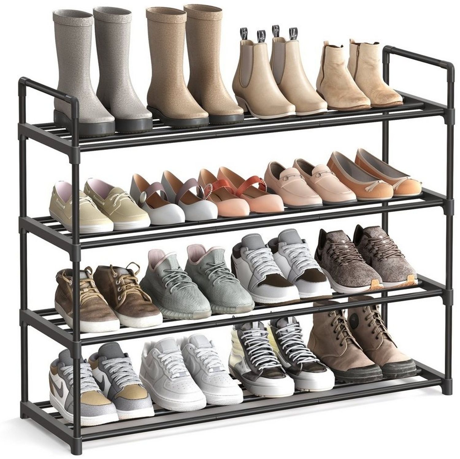 SONGMICS Schuhregal 4 Ebenen, Schuhständer Metall, Schuhaufbewahrung, Schuh-Organizer, aufrecht oder umgedreht, für 25-30 Paar Schuhe, stapelbar, Flur, 30 x 117 x 75 cm, schwarz Bild 1