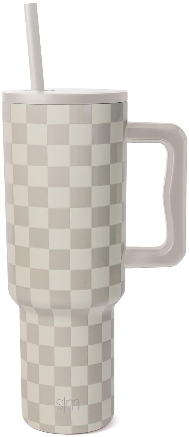 Simple Modern Thermobecher mit Strohhalm und Griff | Isolierter Edelstahl-Trinkbecher Eiskaffee-Reisebecher | Geschenke für Frauen und Männer | Trek | 1180ml | Checkmate Bild 1