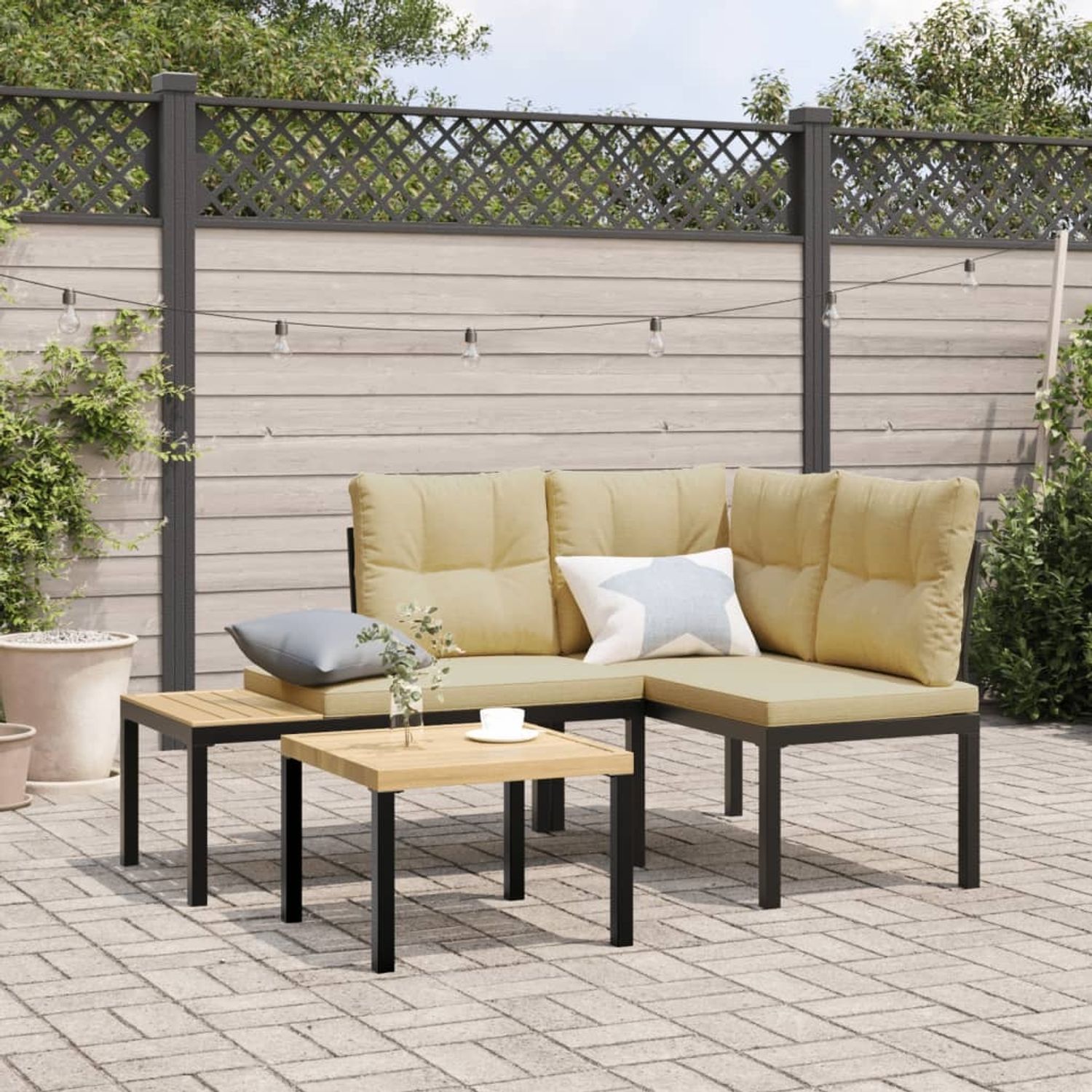 vidaXL Gartenbänke mit Kissen 2 Stk. Schwarz Pulverbeschichteter Stahl 4008562 Bild 1