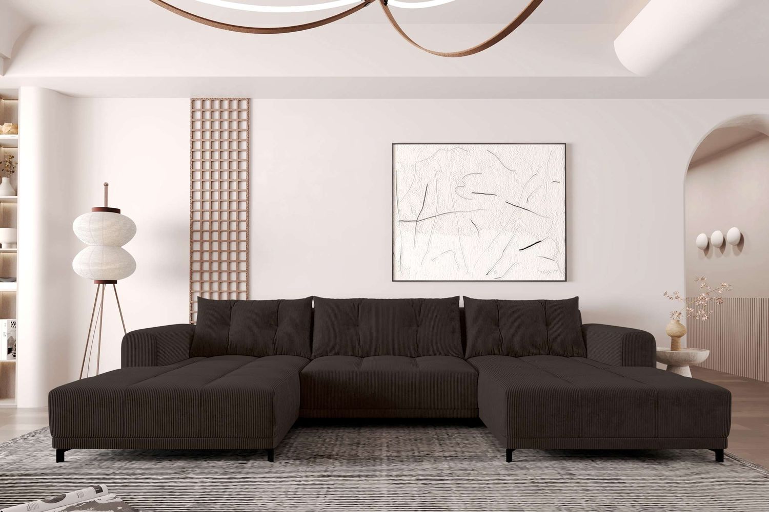 99rooms Massimo Wohnlandschaft Cordstoff POSO Braun mit Schlaffunktion Bild 1