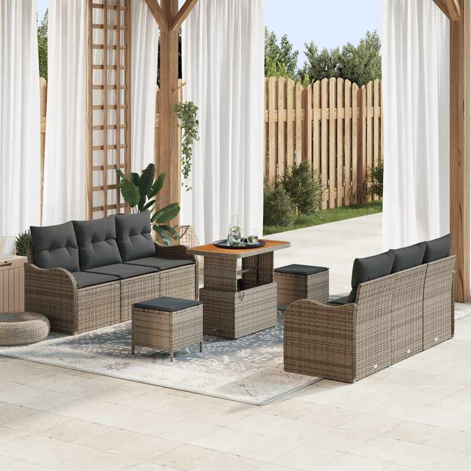 vidaXL Garten-Sofa-Set mit Kissen mit Speicher 9 pcs Grau 3364173 Bild 1