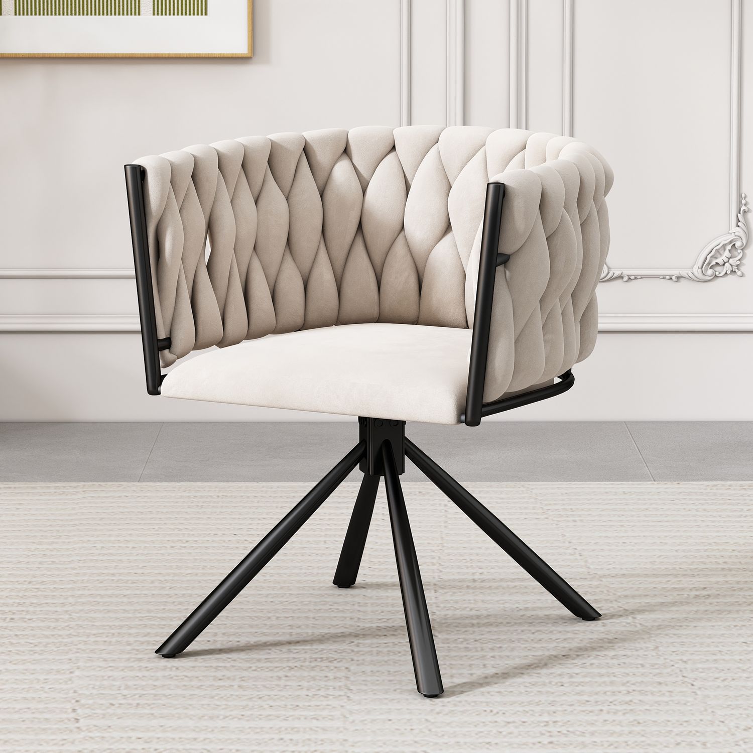 Esszimmerstuhl Samt mit 360°-Drehfunktion, Metallgestell, 71 x 51 x 61, beige Bild 1