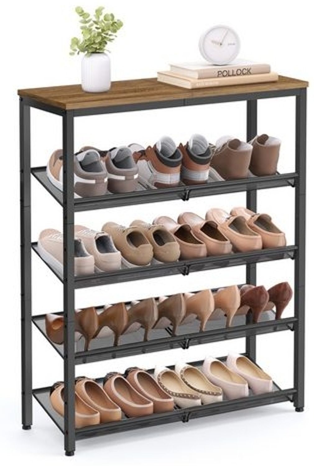 Vasagle 'LBSDE038K01' Schuhregal 5-stöckig, honigbraun-tintenschwarz, 28 x 75 x 93 cm Bild 1