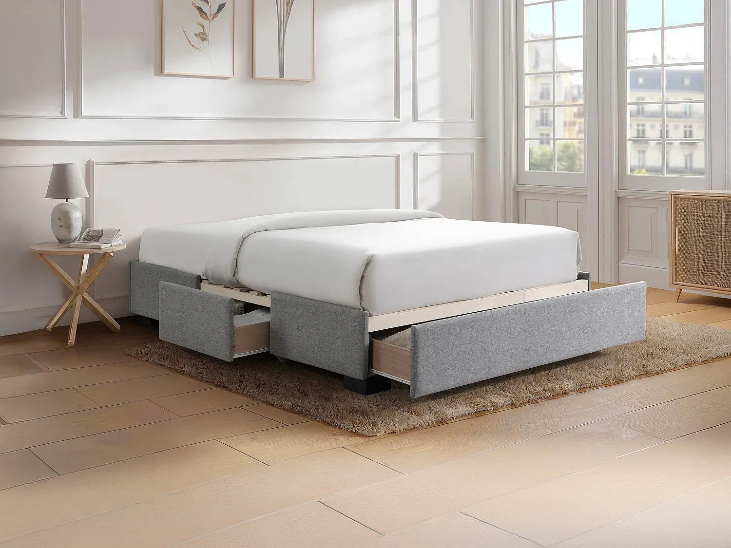 Vente-unique - KOLANE Lattenrost und Bettrahmen Stoff Grau - B 145,5 cm x H 37 cm x L 197 cm Bild 1