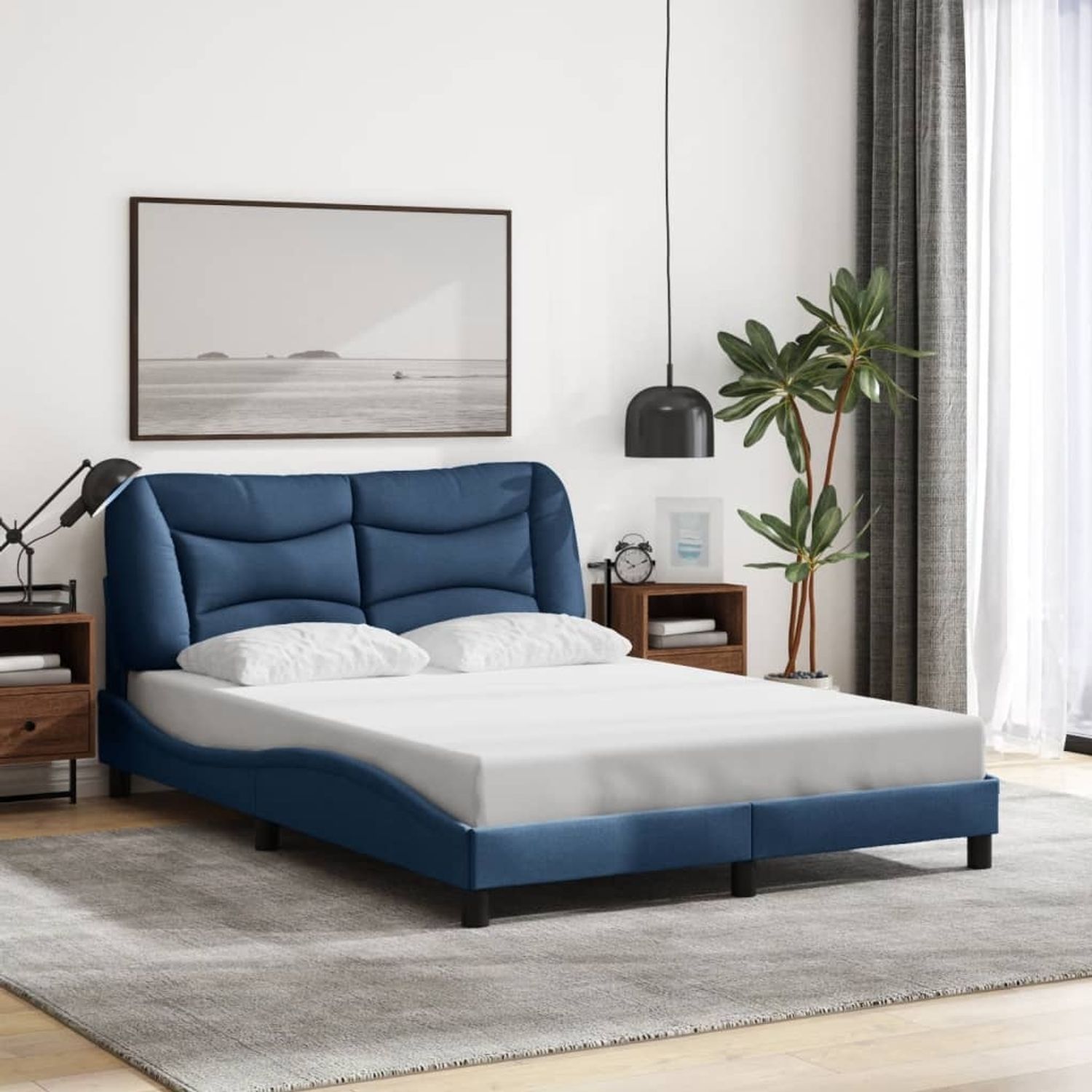 vidaXL Bettgestell ohne Matratze "Hvar" Blau 140x200 cm Stoff 3207778 Bild 1