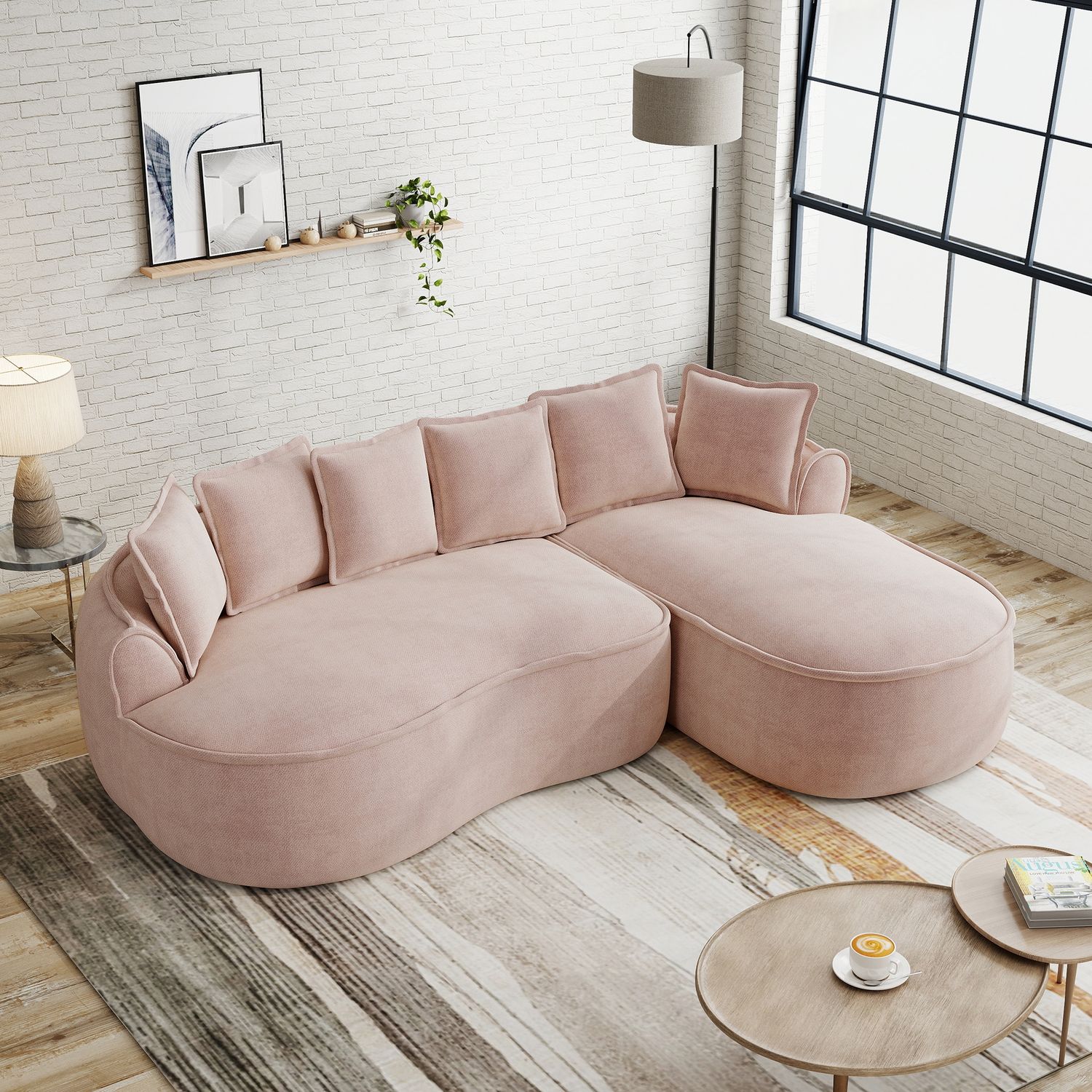 Flieks Modulares L-Form Cloud Sofa, extra tiefe Sitzfläche, breit gepolstert, mit Chaiselongue links & Kissen, kein Aufbau nötig, Chenille, Rosa Bild 1