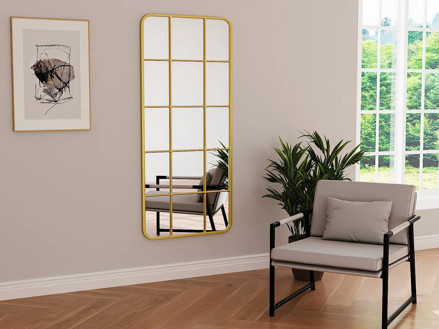 Vente-unique - SCIARA Spiegel Metall Gold - B 3 cm x H 140 cm x L 60 cm Bild 1