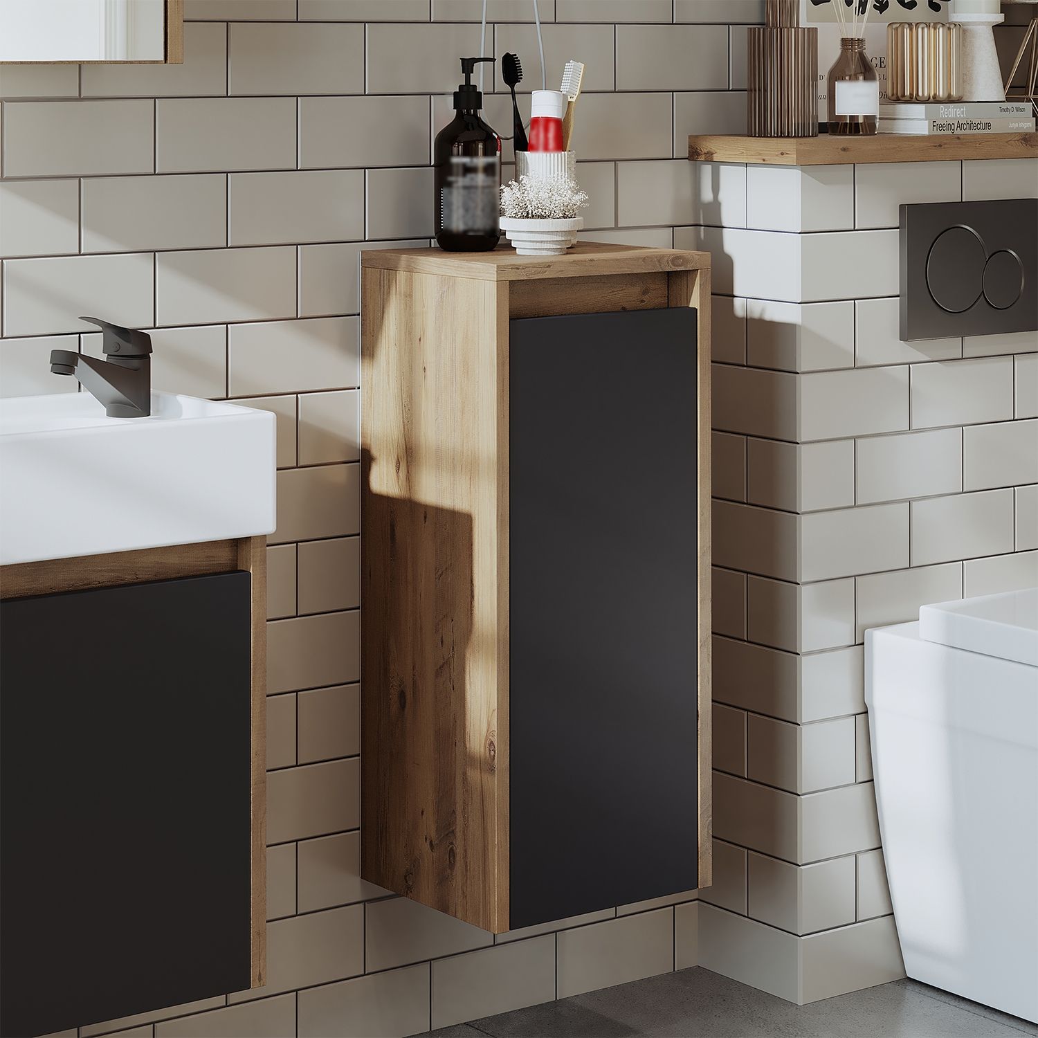 Roomart LEO Badmöbel - nur Hochschrank - H 70 x B 25 x T 30 cm • Anthrazit-Eiche Bild 1