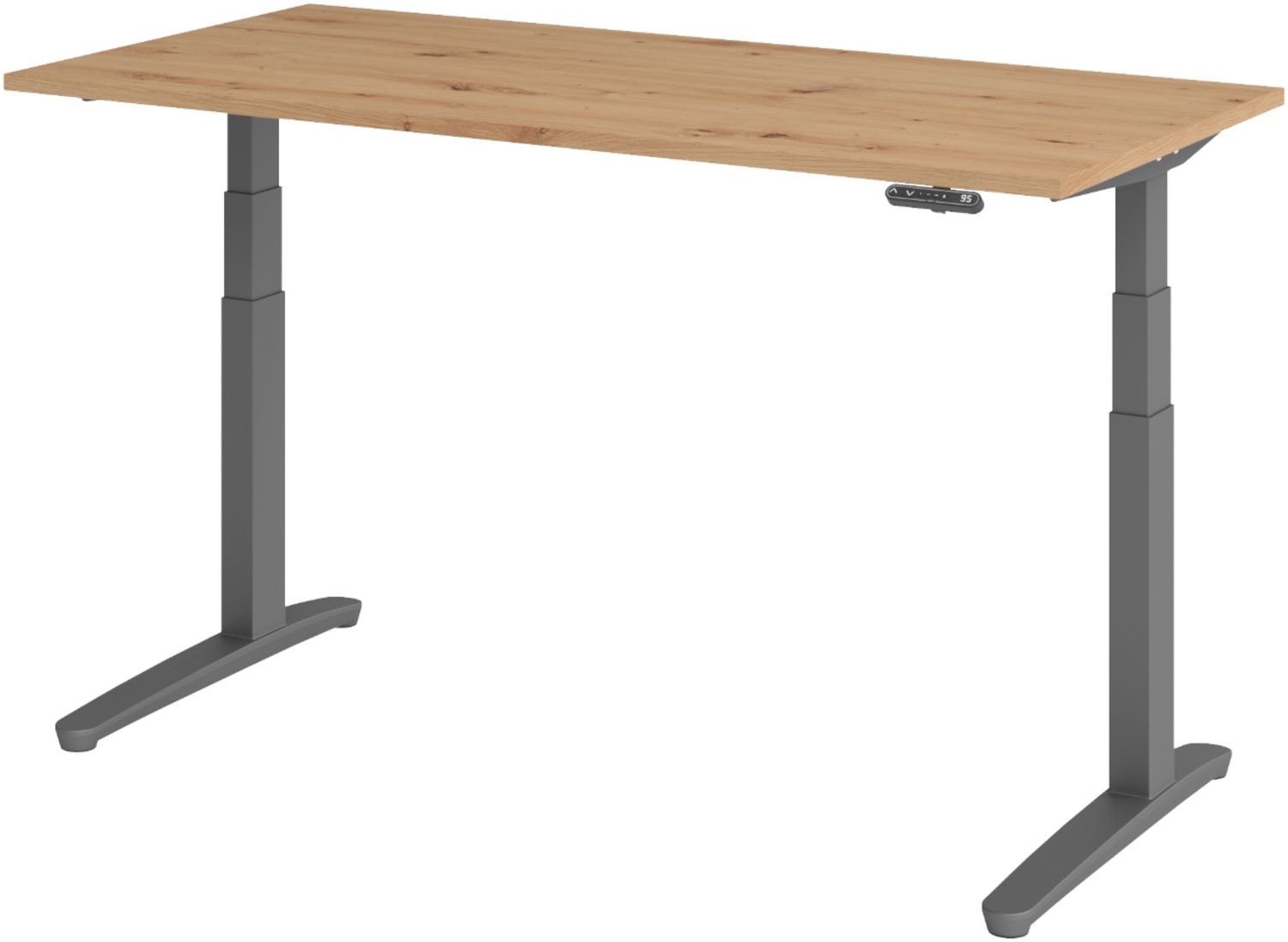 bümö elektrisch höhenverstellbarer Schreibtisch 160x80 cm in Asteiche, Gestell in graphit - Designer Bürotisch mit Memoryfunktion, elektrischer Stehschreibtisch höhenverstellbar, XBHM-16-R-GG Bild 1