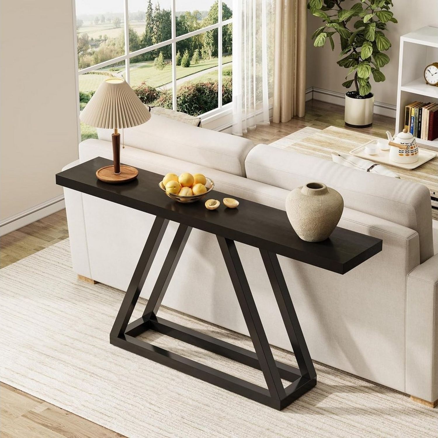 Tribesigns Konsolentisch 160 cm schmaler Sofatisch hinter der Couch, Eingangstisch, Schwarz Bild 1