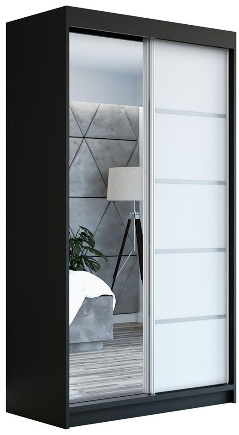 Schwebetürenschrank GAP 2-türig Schrank 120 cm (mit Spiegel) Farbe: Schwarz, weiß Bild 1