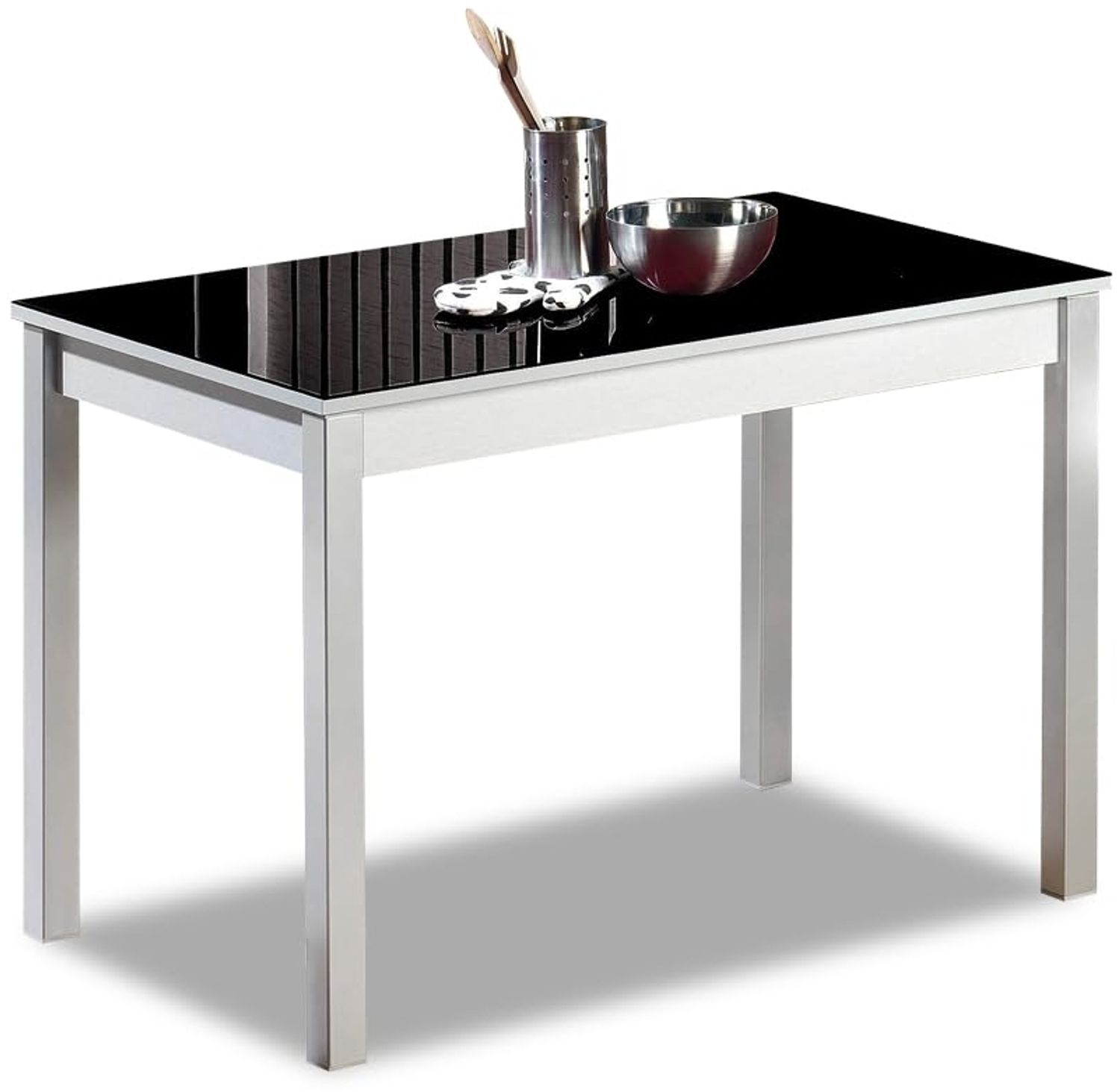 ASTIMESA Fester Tisch kuechentisch, Metall Glas Holz, Schwarz, 100x60 cm Bild 1