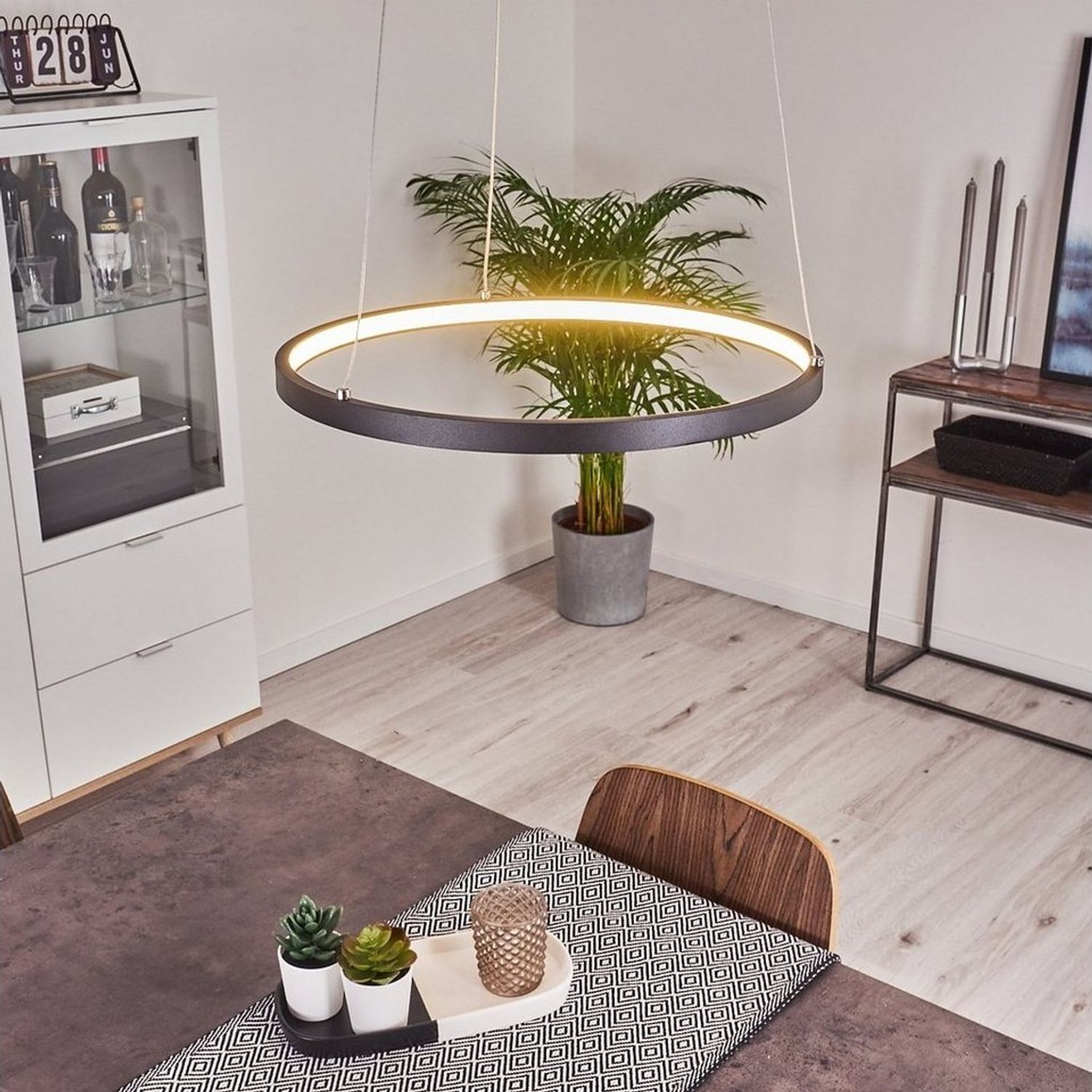 hofstein Hängeleuchte »Preci« Deckenlampe aus Metall in schwarz und weißem Kunststoff, 3000 Kelvin, runde Deckenleuchte, 1xLED 19 Watt, 800 Lumen Bild 1