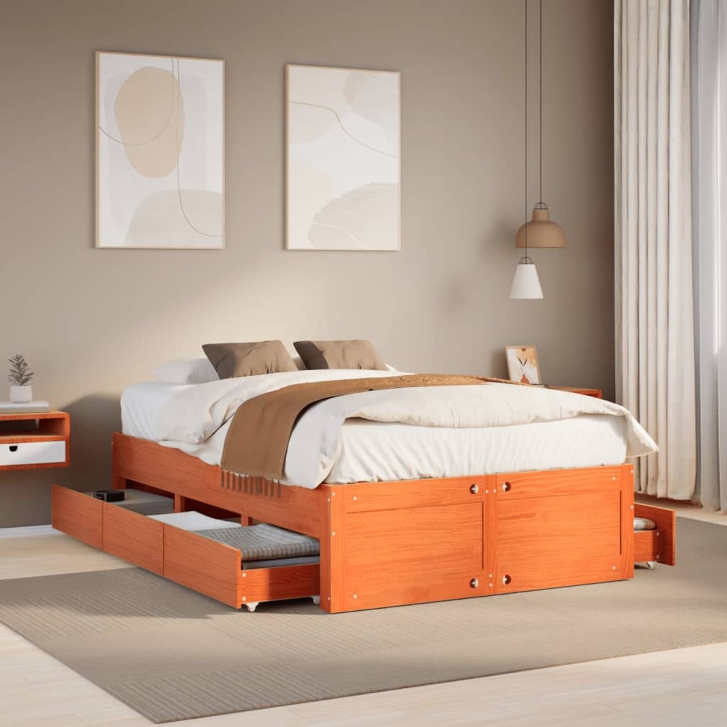 vidaXL Massivholzbett ohne Matratze mit Schubladen Braun 120x190 cm 3308824 Bild 1