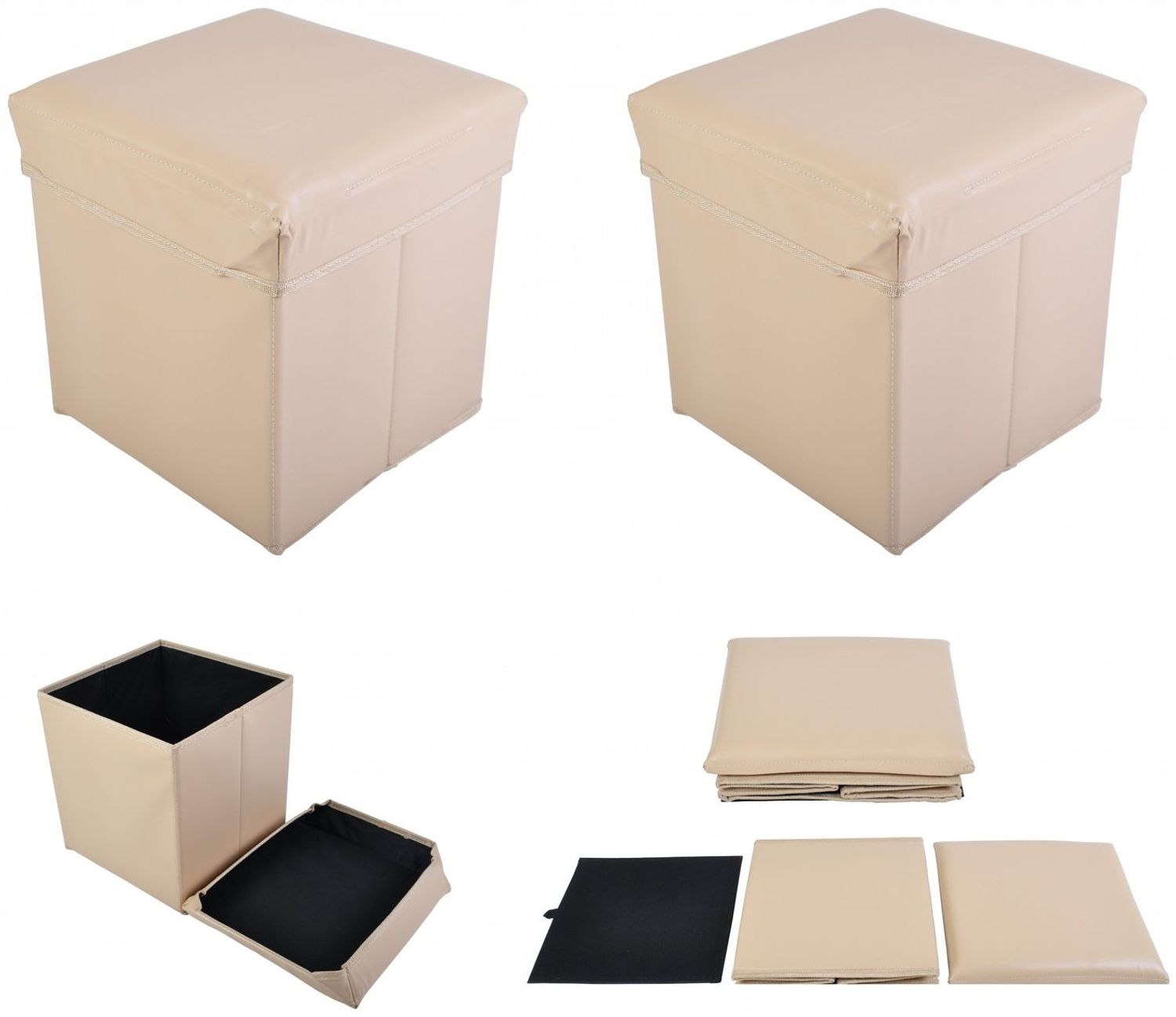 2x Faltbarer Sitzwürfel Aufbewahrungsbox Sitzhocker Sitzbank Truhe Fußbank Beige Bild 1