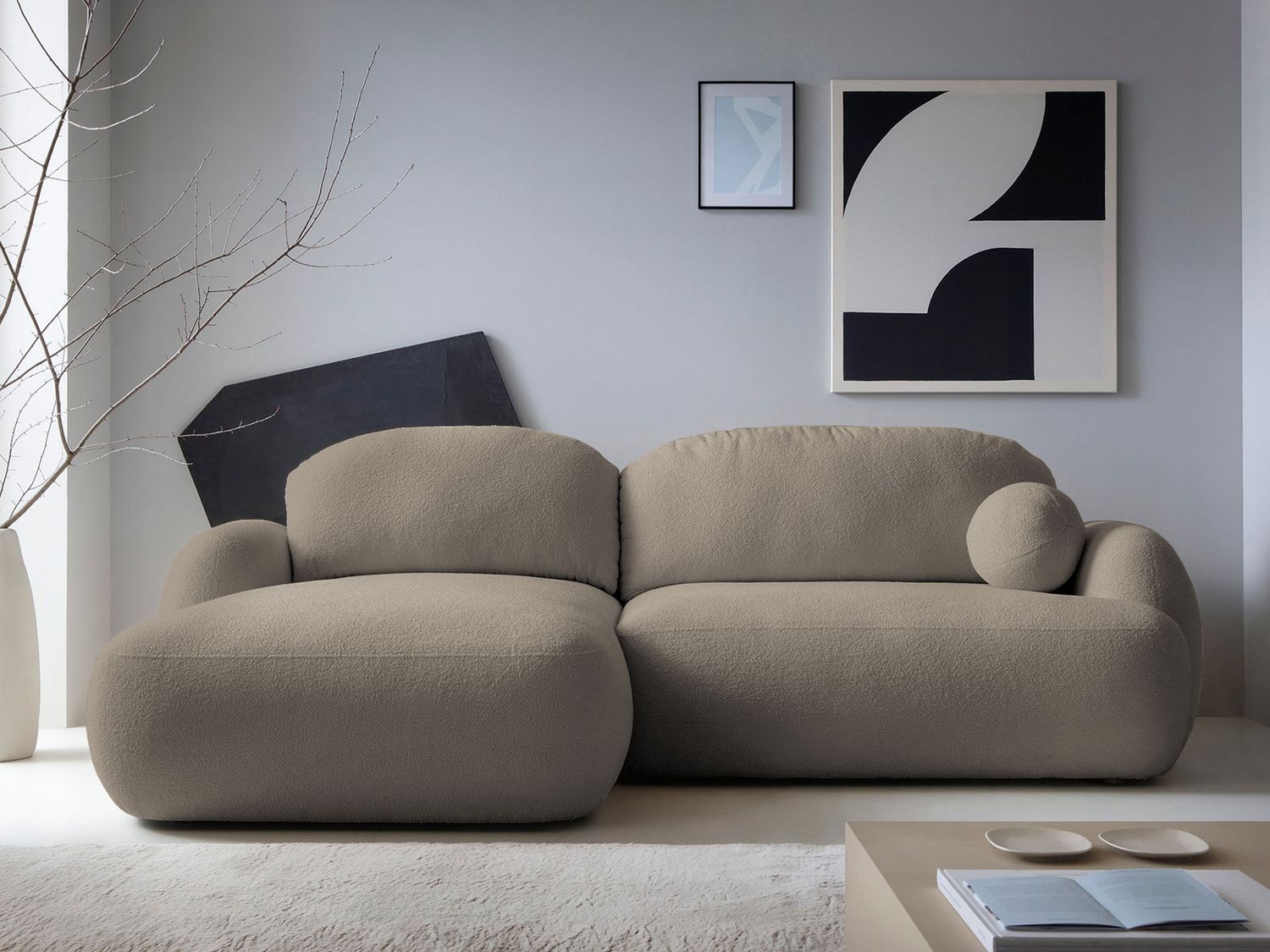Mirjan24 'Mojato' Ecksofa mit Bettkasten und Schlaffunktion, Bouclé, 90x175x275 cm, Taupe, Links Bild 1