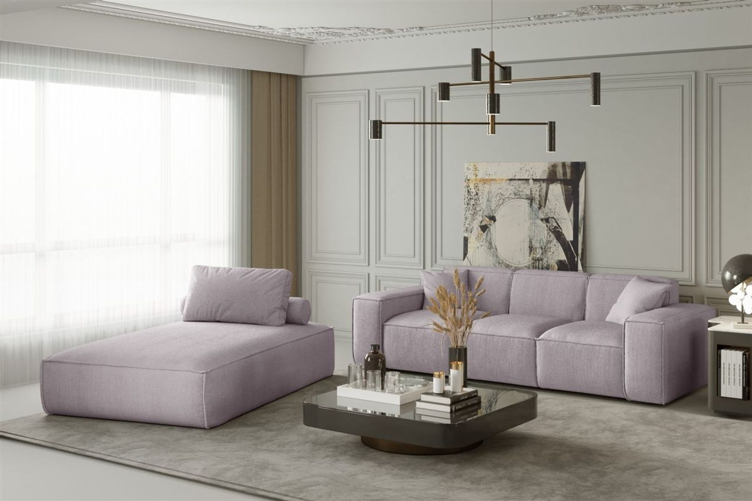 Sofa Set 2-teilig Sezlong und Sofa 3-Sitzer CELES in Stoff Scala Flieder Bild 1