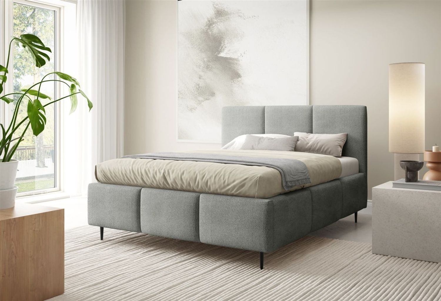 Polsterbett Schlafzimmerbett MIAMI Komplettset 140x200cm in Stoff Coral Grau Bild 1