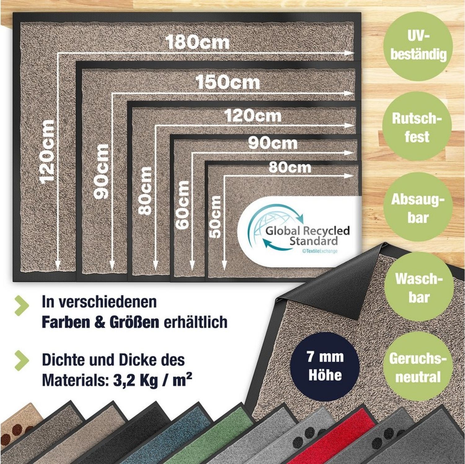 KESSER® Schmutzfangmatte rutschfeste Fußmatte für Innen- & Außenbereich waschbar & wetterfest | Türmatte Wohnungseingang | Teppich für Büro & Vorzimmer | Fußabtreter Fußabstreifer Classic, Taupe, 50x80cm Bild 1