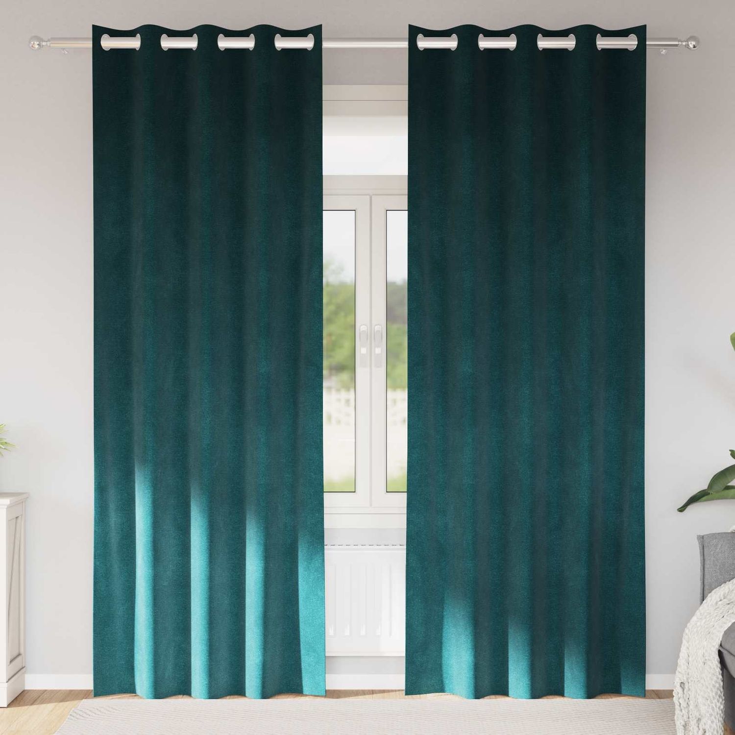 vidaXL Verdunkelungsvorhänge 2 pcs Dunkelgrün 140 x 245 cm Samt 4107211 Bild 1