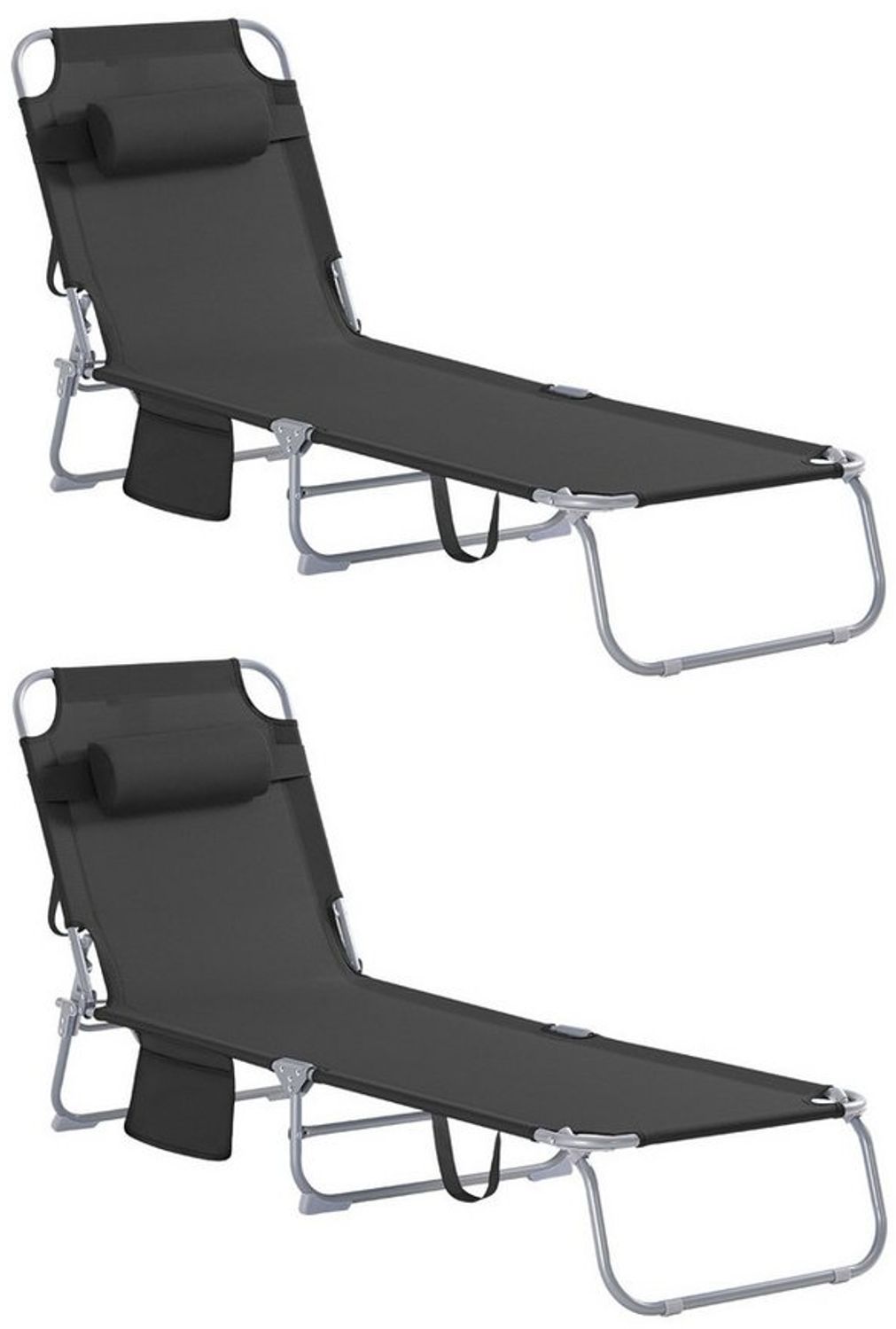 SoBuy Gartenliege OGS35x2, 2-er Set Sonnenliege klappbar, Gartenliege Liegestuhl, 2er Set, Strandliege mit Kopfkissen und Seitentasche Bild 1