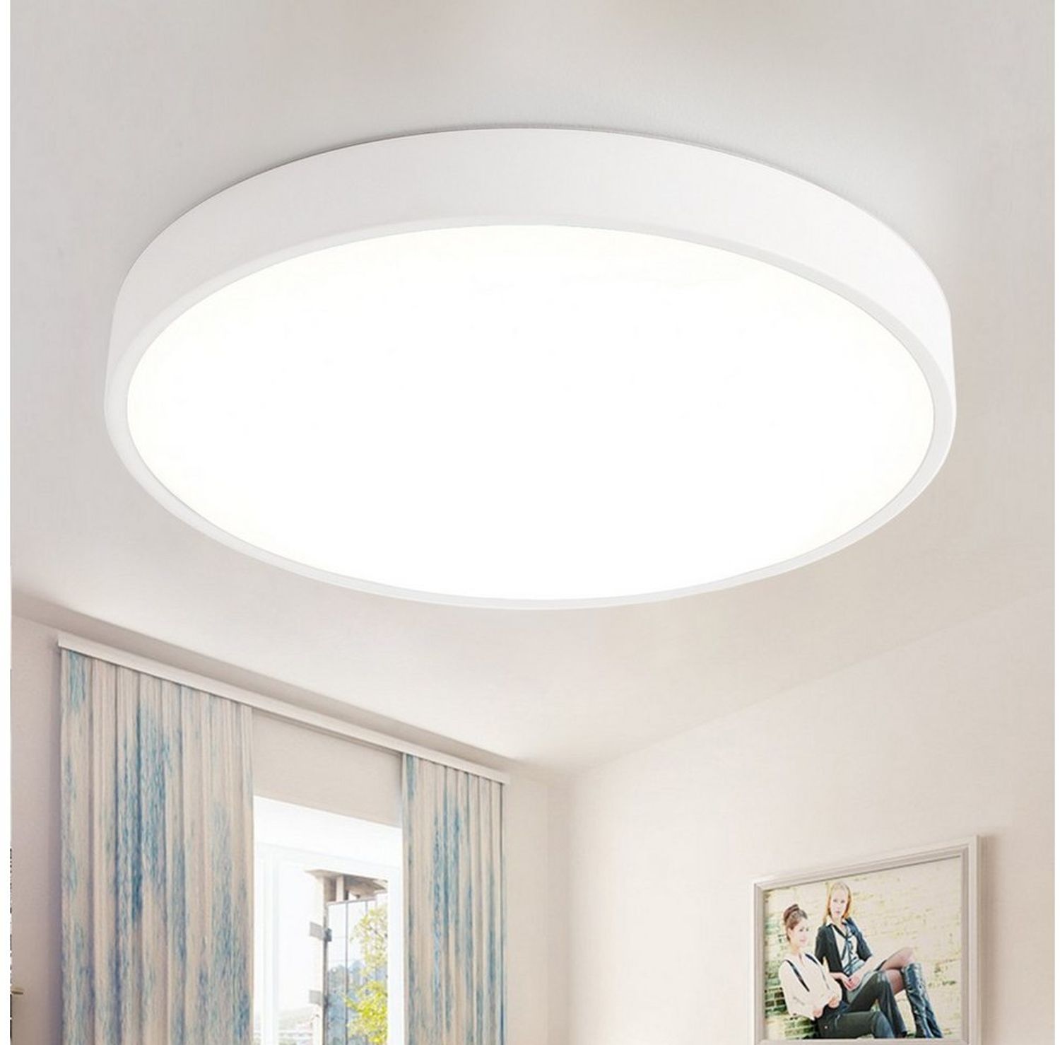 style home LED Deckenleuchte Flach Rund Deckenlampe aus Metall, Warmweiß 3000K, 24W/36W/48W, LED fest integriert, nicht dimmbar, Warmweiß 3000K, Weiß 50*50*4cm für Schlafzimmer Wohnzimmer Küche Büro Flur Diele Bild 1