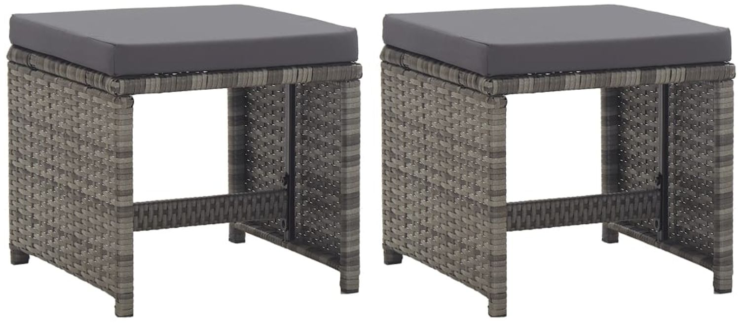 vidaXL Gartenhocker 2 Stk. mit Sitzkissen Poly Rattan Anthrazit 46419 Bild 1
