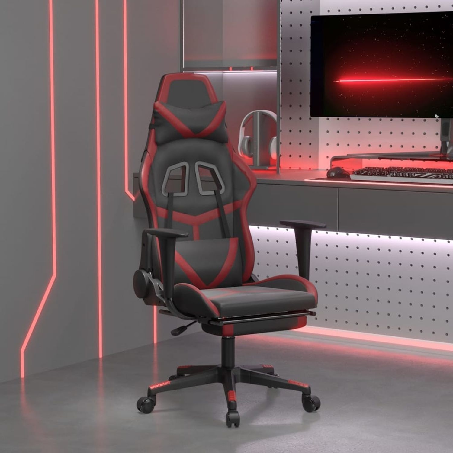 vidaXL Gaming-Stuhl mit Fußstütze Schwarz und Weinrot Kunstleder 3143683 Bild 1