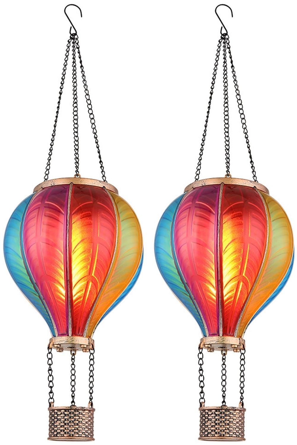 2er Set LED Solar-Heißluftballon, bunt, Feuereffekt, H 46,5 cm Bild 1
