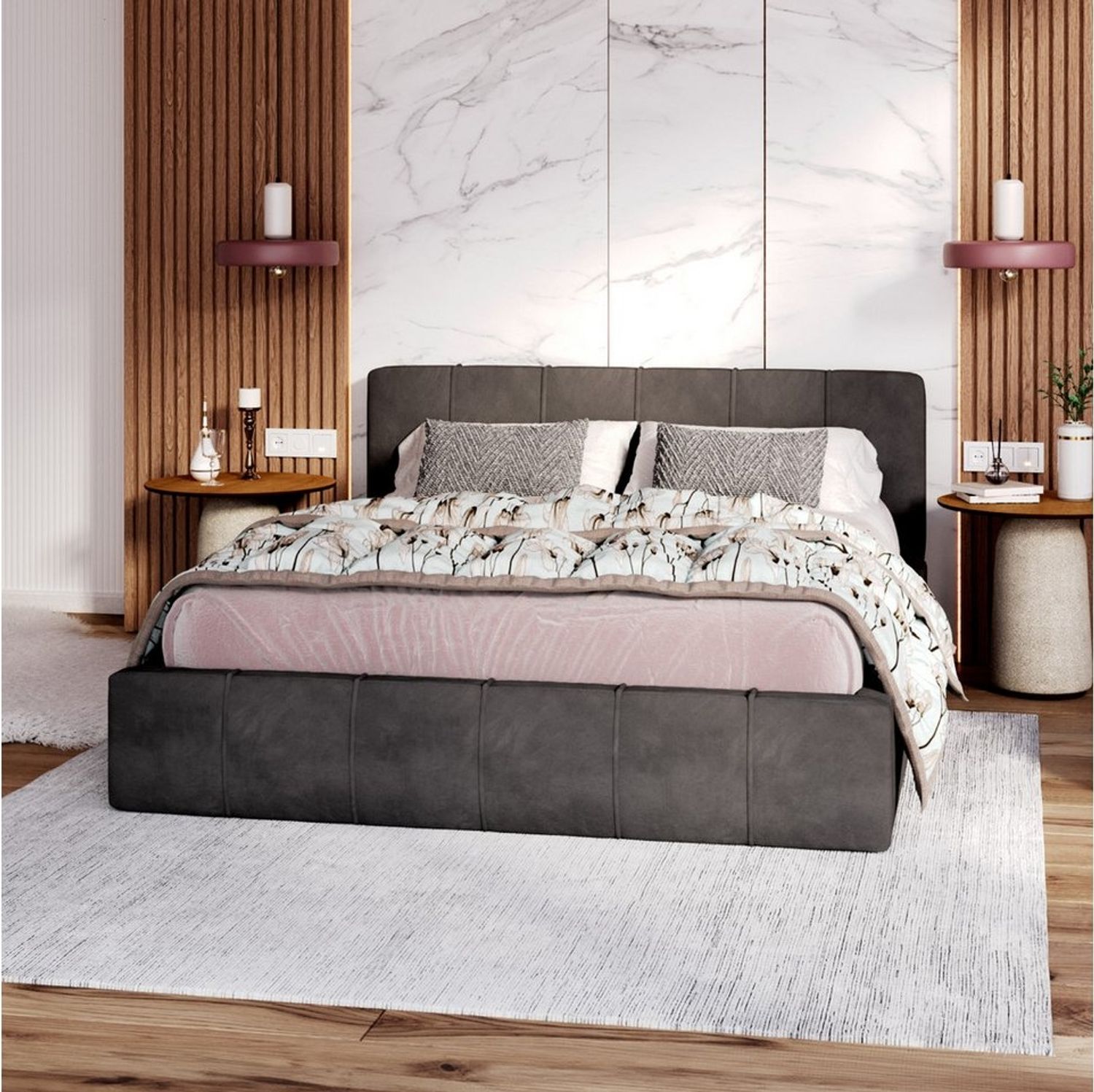 FDM Polsterbett FLORIDA Bettgestell 90x200, 120x200, 140x200, 160x200, 180x200cm (Polsterbett modern mit Bettkasten MADE IN EU - mit hochwertigem Velours Bezug, verfügbar 90x200 120x200 140x200 160x200 180x200cm, Bettrahmen, Bett, mit großen gepolstert... Bild 1