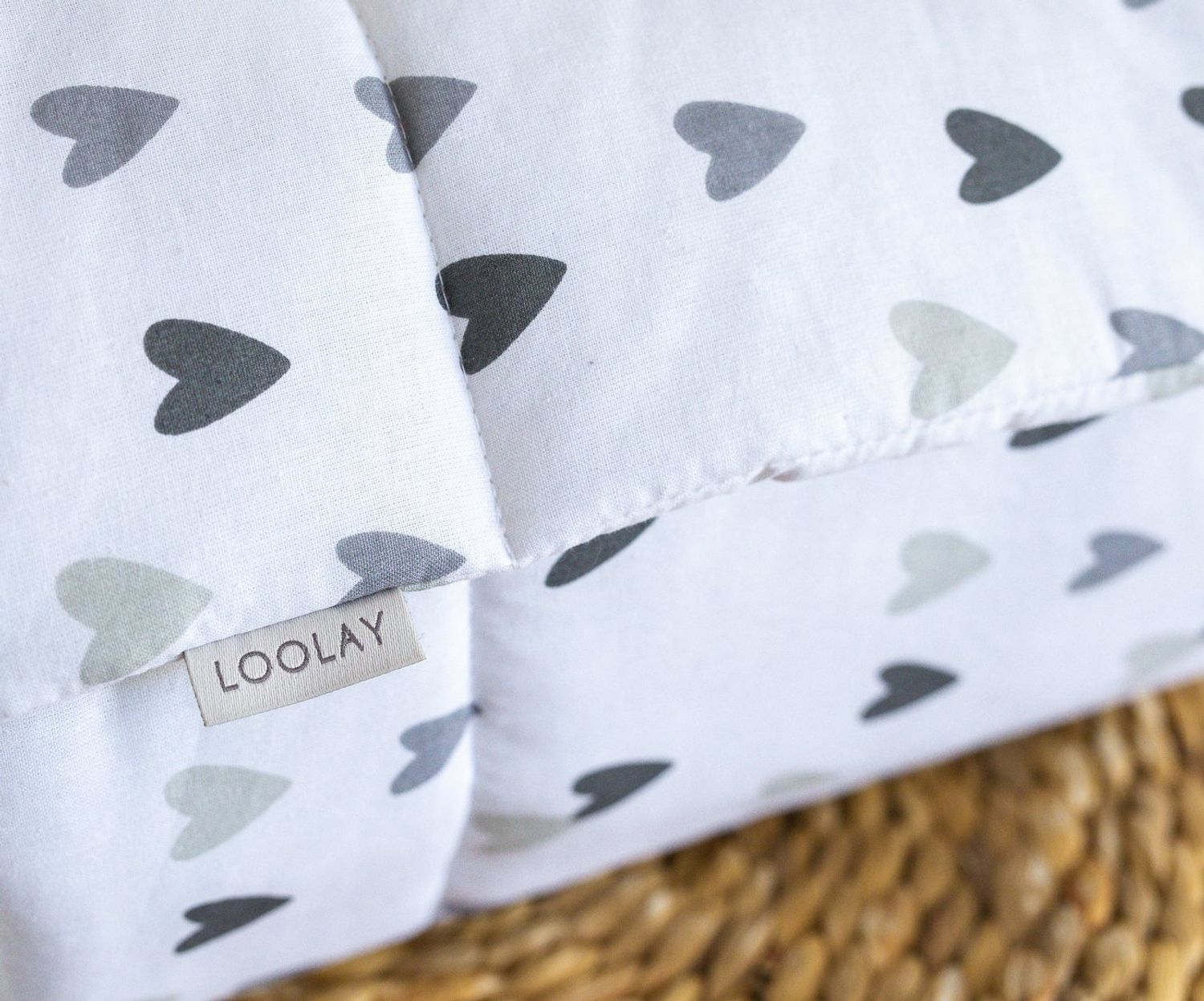Loolay Bettnestchen HERZ Grau Hellgrau Baumwolle Atmungsaktives Babybett BETTUMRANDUNG, (Bett 140x70cm - 420, 210 x 30cm, 120x60cm - 360, 180 x 30 cm, Babyaussttatung Umrandung Kopfschutz Kantenschutz Bettschlange), Super PREMIUM Baby GESCHENK! 100% Na... Bild 1