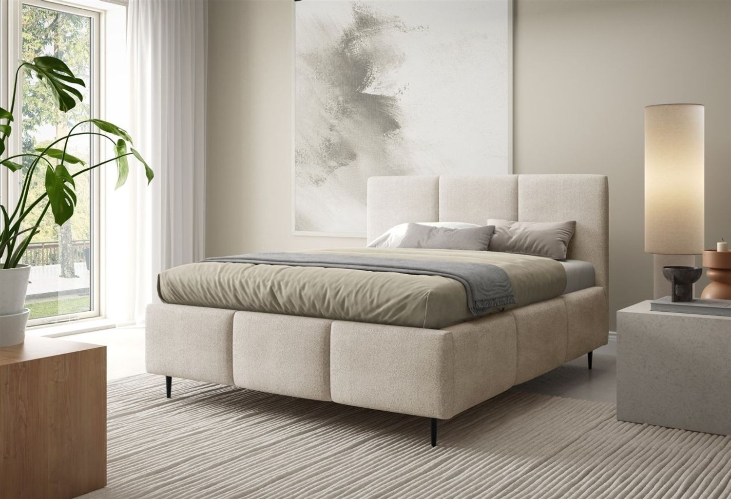 Polsterbett Schlafzimmerbett MIAMI 160x200cm in Stoff Lambi Beige Bild 1