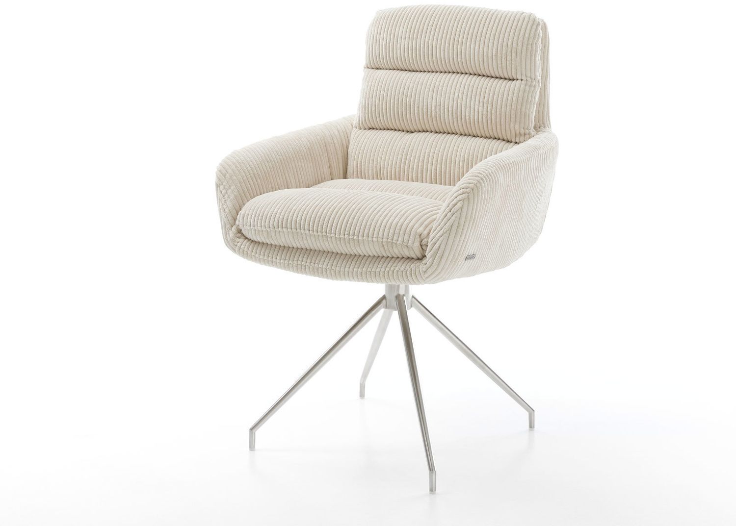 Esszimmerstuhl Abelia-Flex mit Armlehnen Cord Beige Kreuzgestell konisch Edelstahl Bild 1