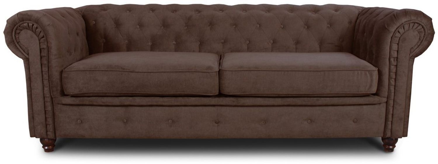 Sofa Chesterfield Asti 3-Sitzer, Couchgarnitur 3-er, Sofagarnitur, Couch mit Holzfüße, Polstersofa - Glamour Design (Braun (Capri 45)) Bild 1