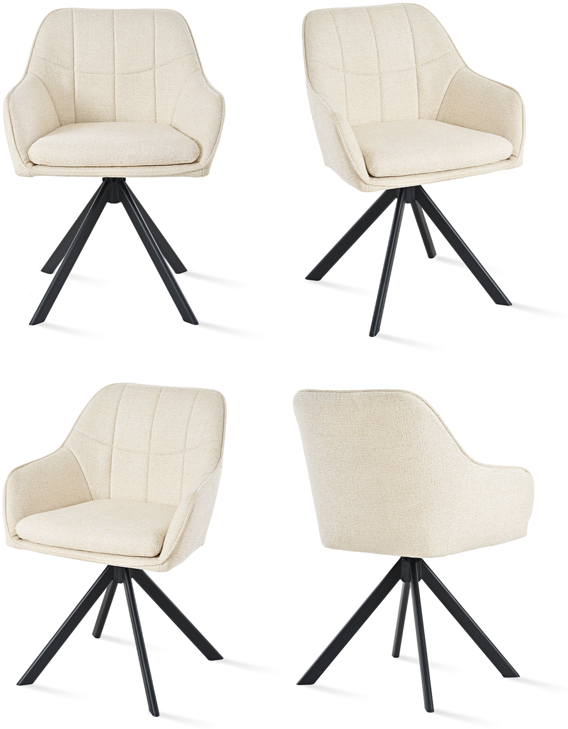 GOEURVANT 1437 Esszimmerstühle 4er-Set, 360° Drehbar, Chenille - Creme Bild 1