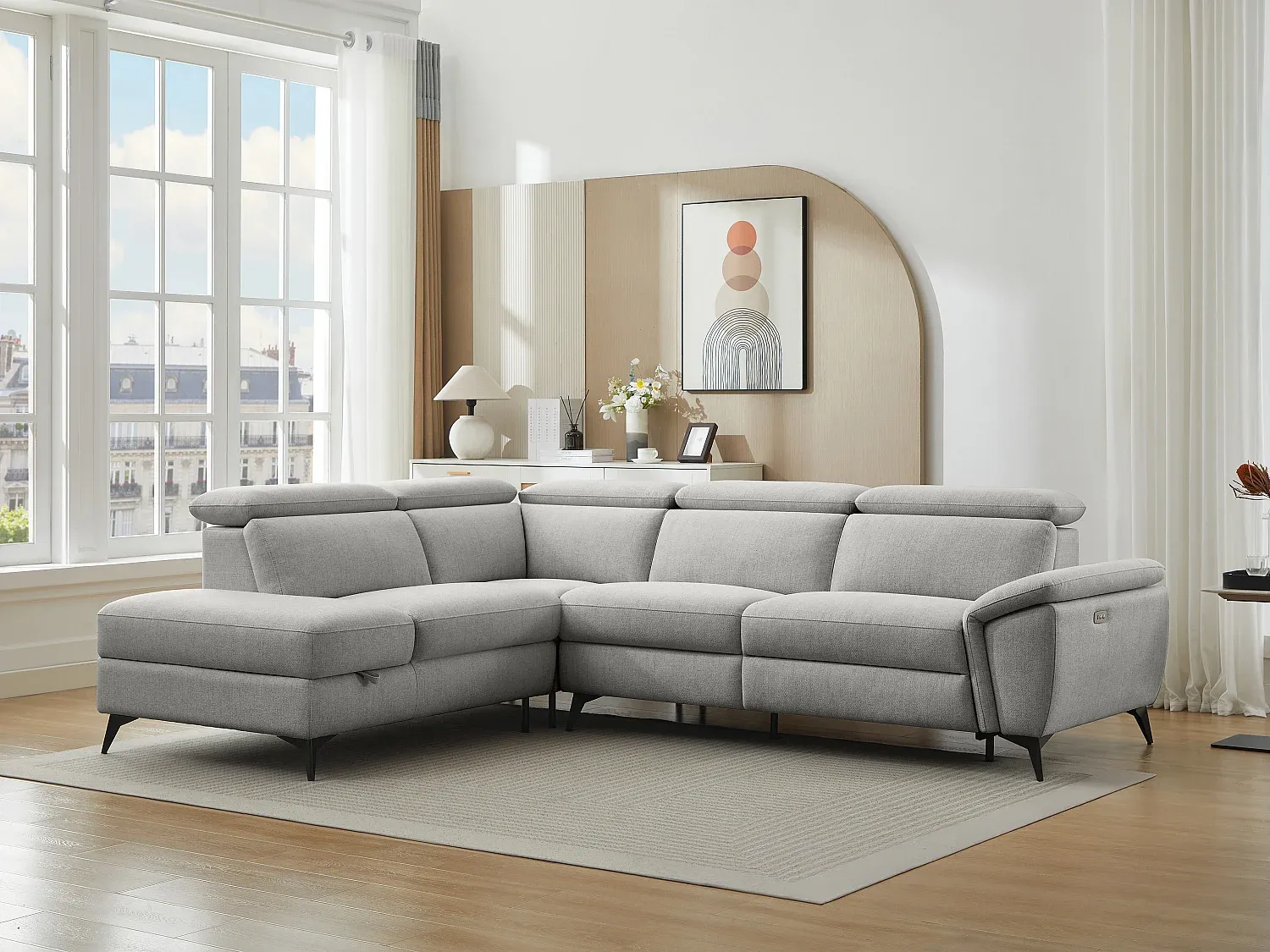 Vente-unique - CADILO Sofa Stoff Grau - B 221 cm x H 83 cm x L 279 cm Bild 1