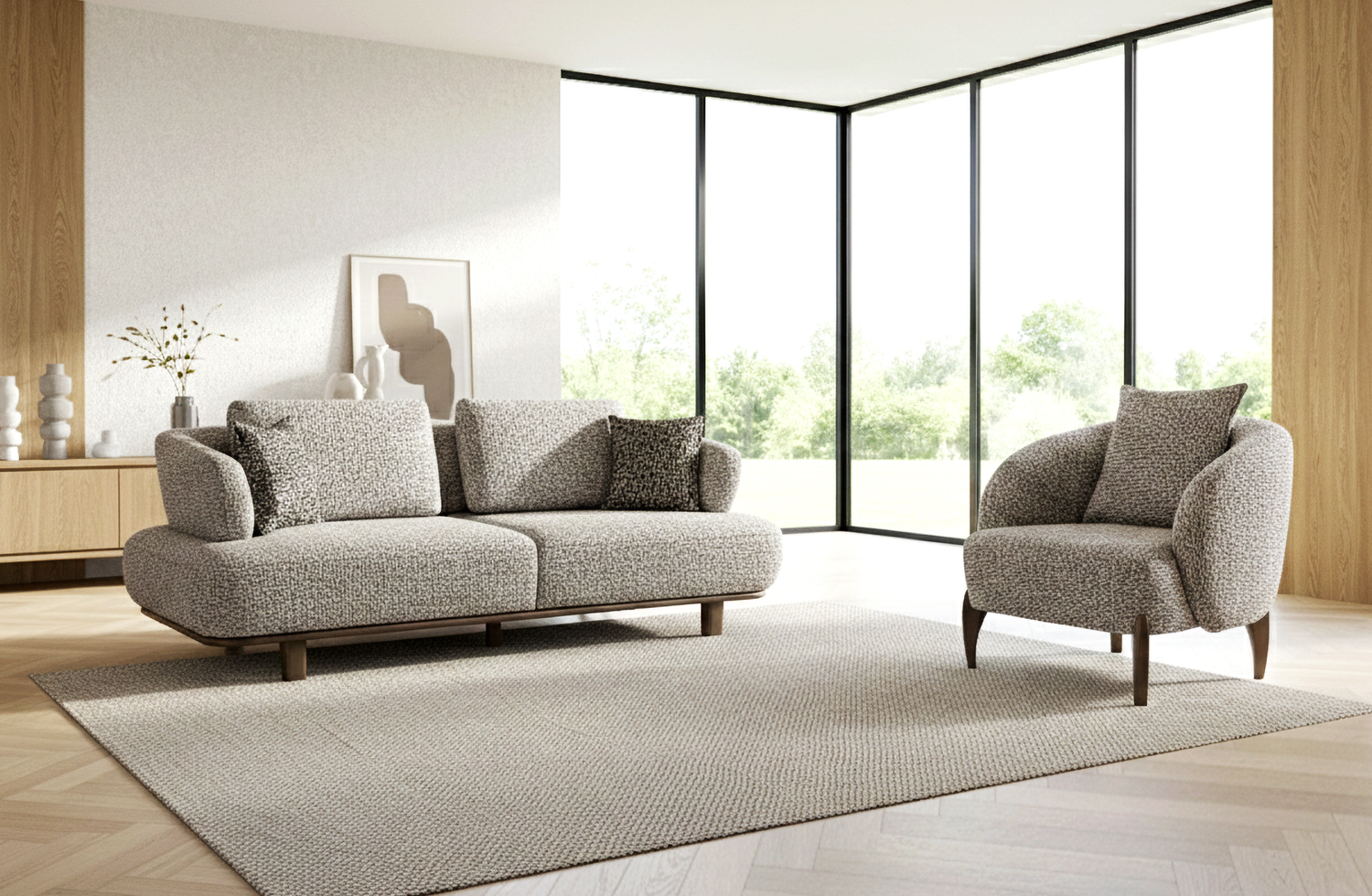 Sitzgruppe/Sofa Set - Wohnzimmergarnitur "Floravoria" 3+3+1-Grau Bild 1