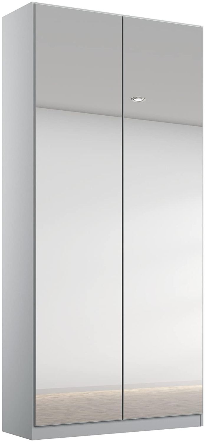 Rauch Möbel Alabama Drehtürenschrank Schrank Kleiderschrank Grau mit Spiegel, 2-türig, Inklusive Zubehörpaket Premium, 1 Kleiderstange, 2 Einlegeböden, 2 Schubkästen, BxHxT 91 x 210 x 54 cm Bild 1